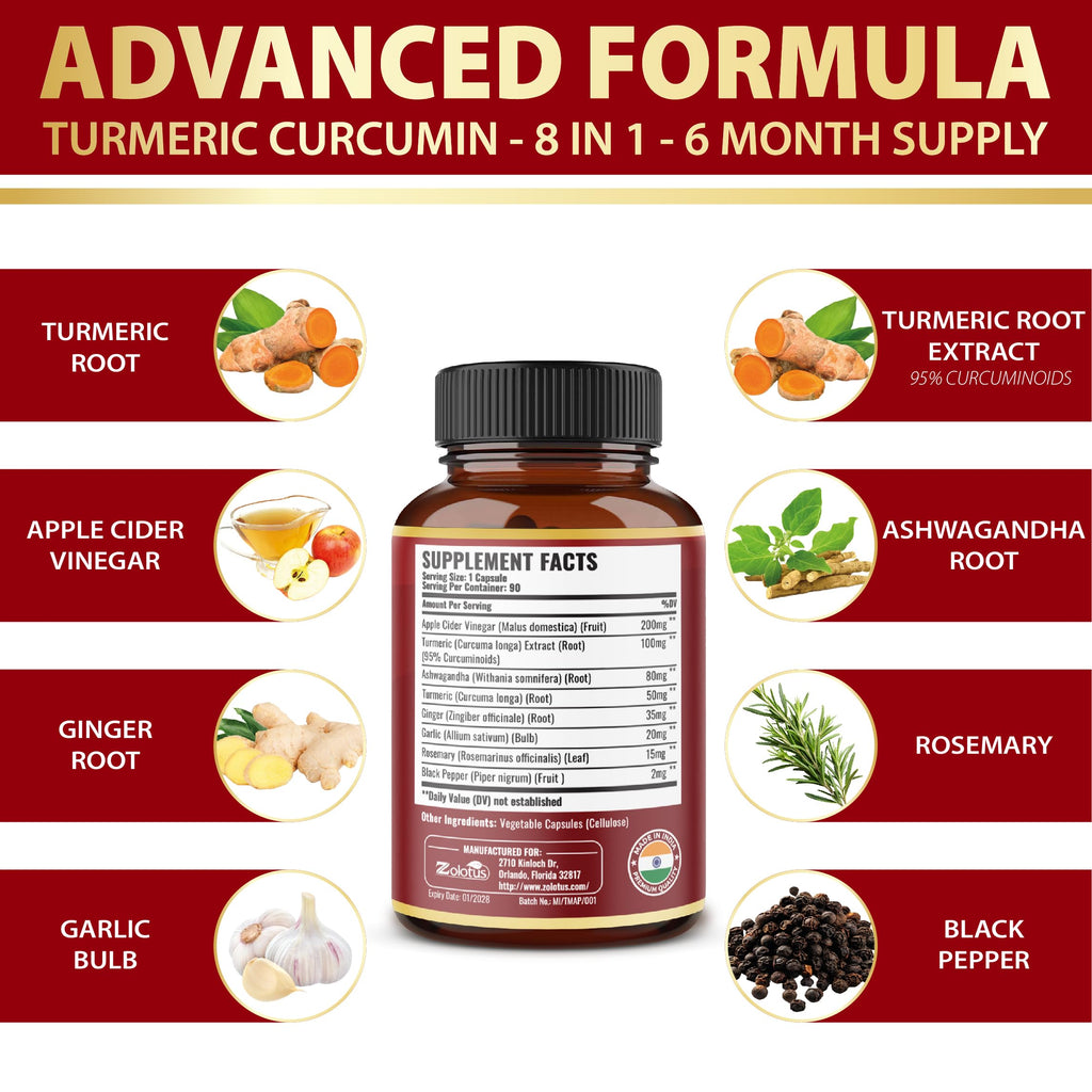 2 Packs Turmeric Curcumin 90 Capsules + Apple Cider Vinegar – 6 Months, 95% Curcuminoids