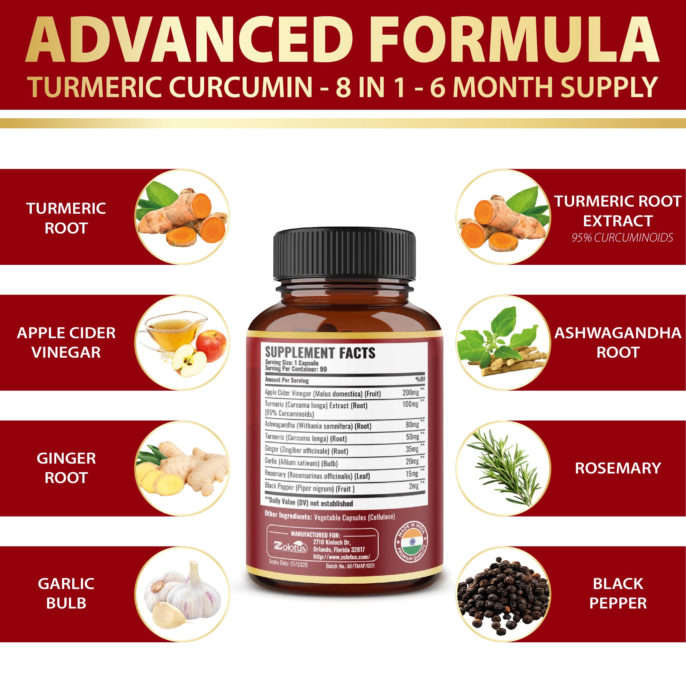 2 Packs Turmeric Curcumin 90 Capsules + Apple Cider Vinegar – 6 Months, 95% Curcuminoids