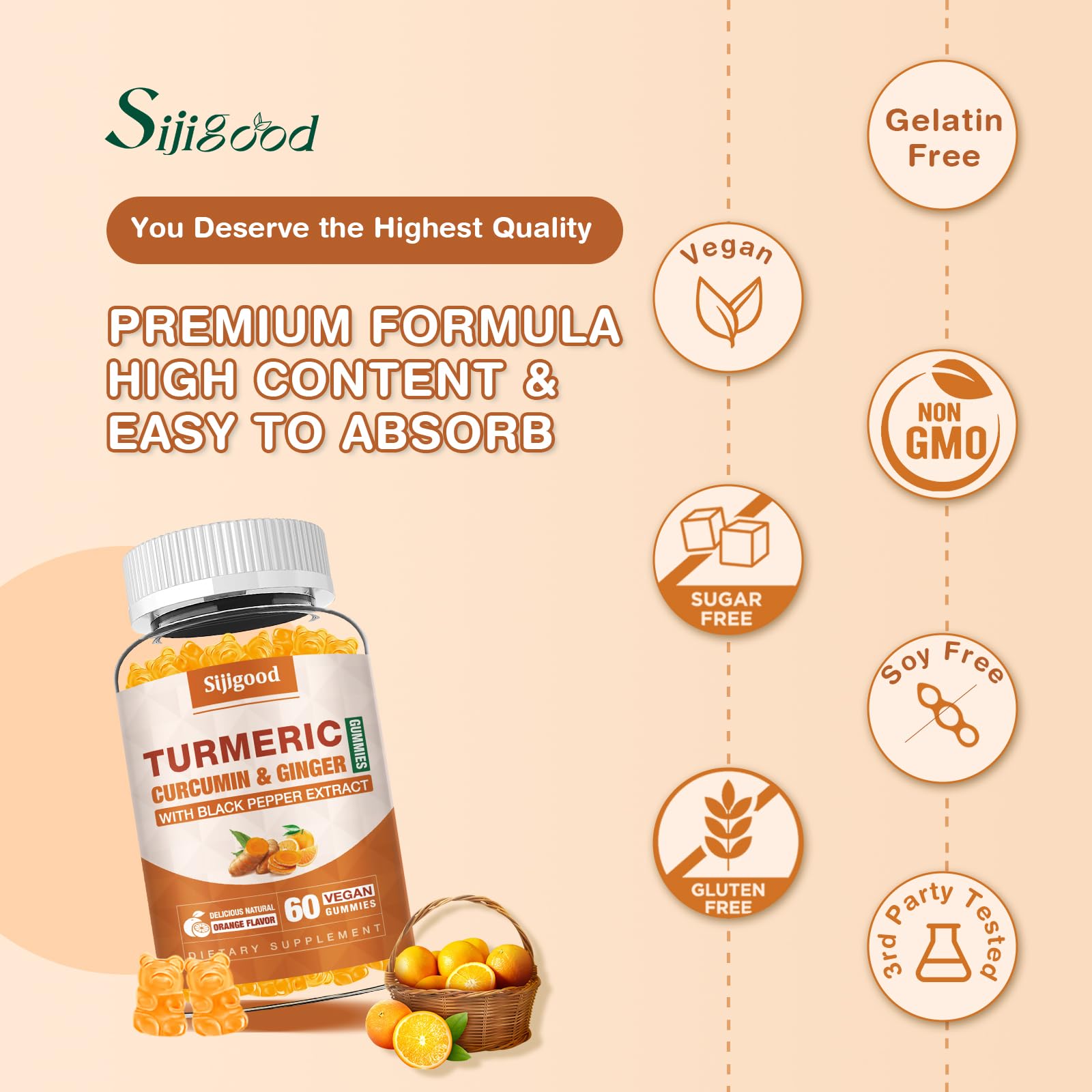 Turmeric Curcumin Gummies with Ginger & Black Pepper – 120 Orange Gummies