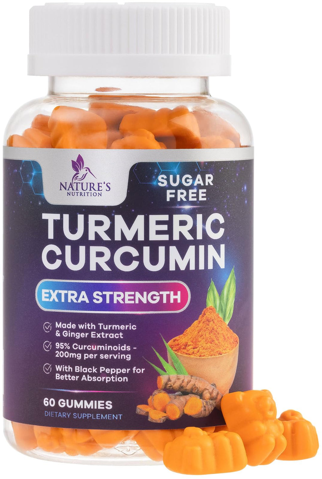 Turmeric Curcumin Gummies Sugar Free 95% Curcuminoids, Black Pepper, Peach