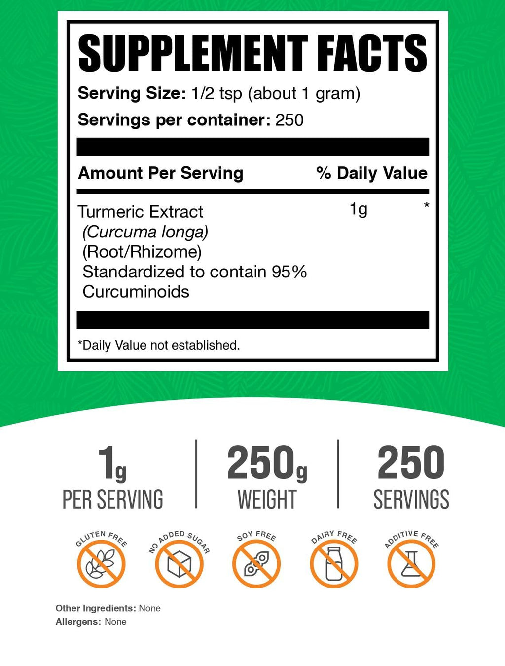 BulkSupplements Turmeric Extract Powder - Gluten Free, 1g per Serving, 250g