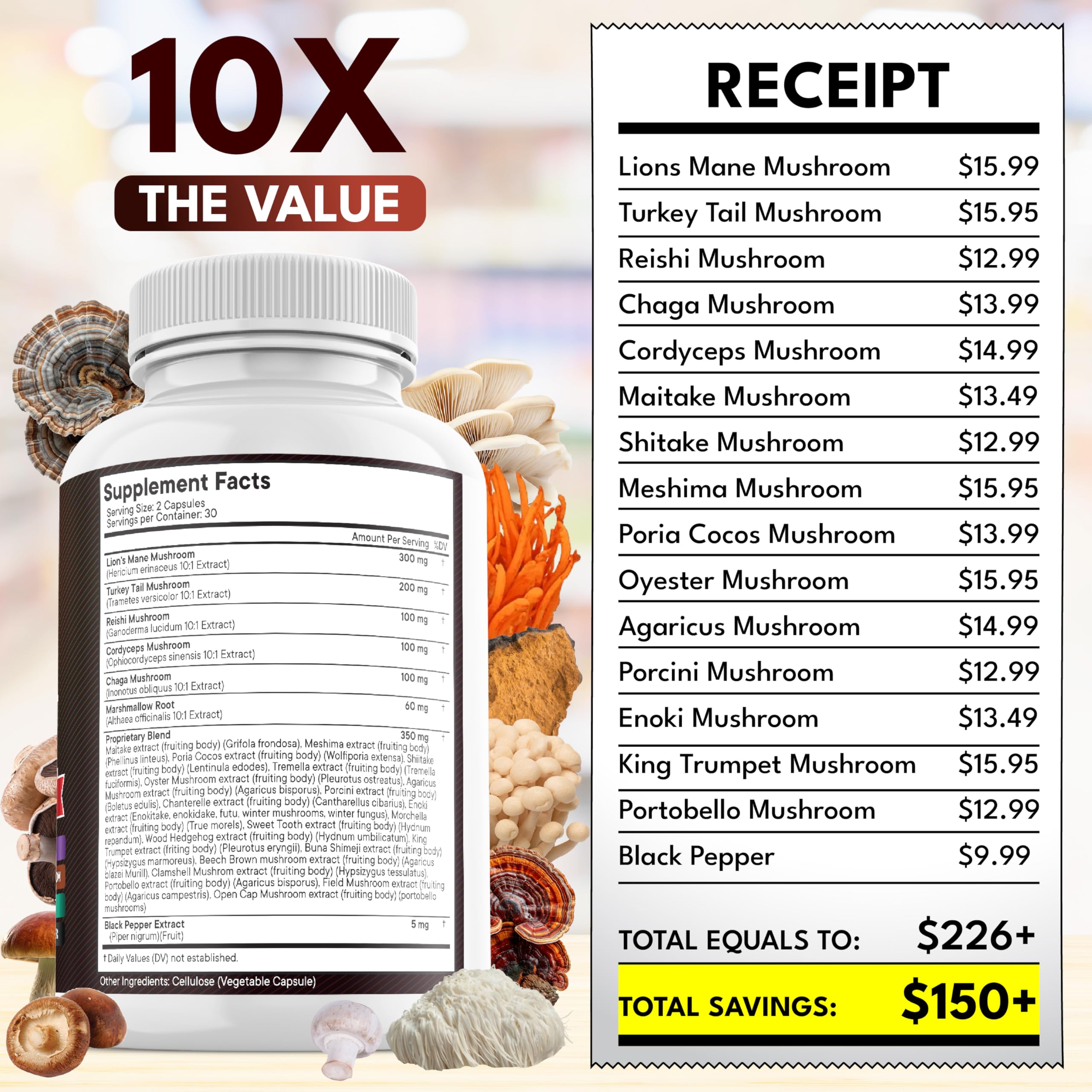 NEW AGE Lions Mane 20-in-1 Mushroom Supplement with Turkey Tail, Reishi, Chaga, Cordyceps, Marshmallow Root – 180 Count
