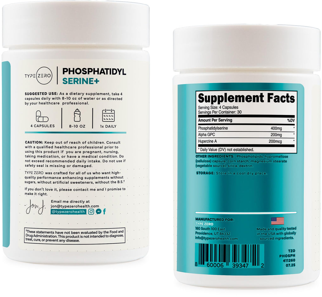Type Zero 3X Strength Phosphatidylserine Nootropics with Alpha GPC & Huperzine A