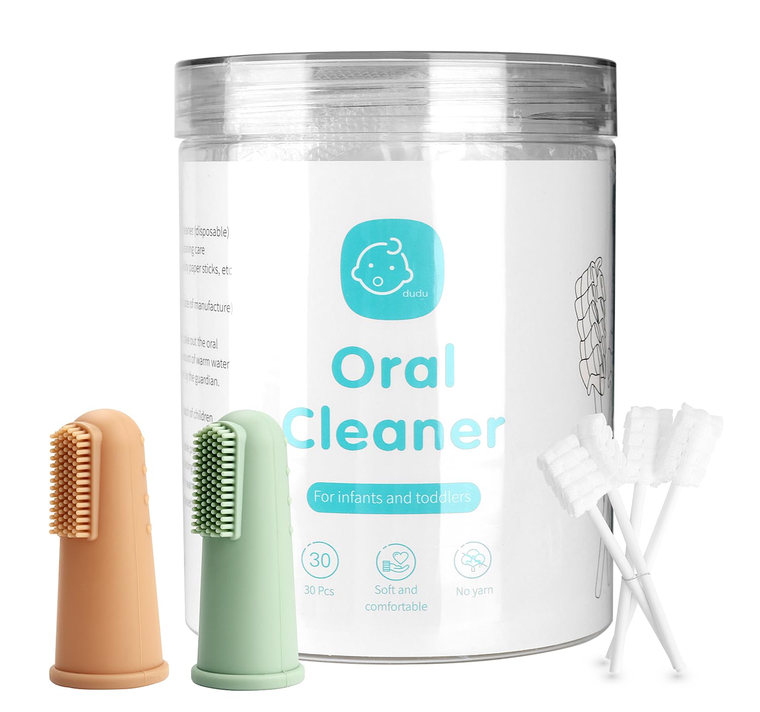 UHFi Baby Finger Toothbrush Kit – Oral Cleaner for 0-36 Months, Clay/Mint + 30pcs