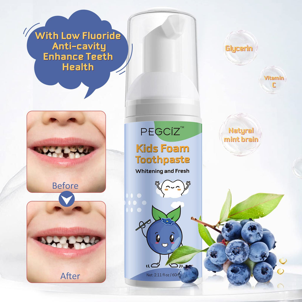 Kids Foam Toothpaste with Fruit Flavor - Low Fluoride Anti-Cavity (60ml x 2) | 360° Care
