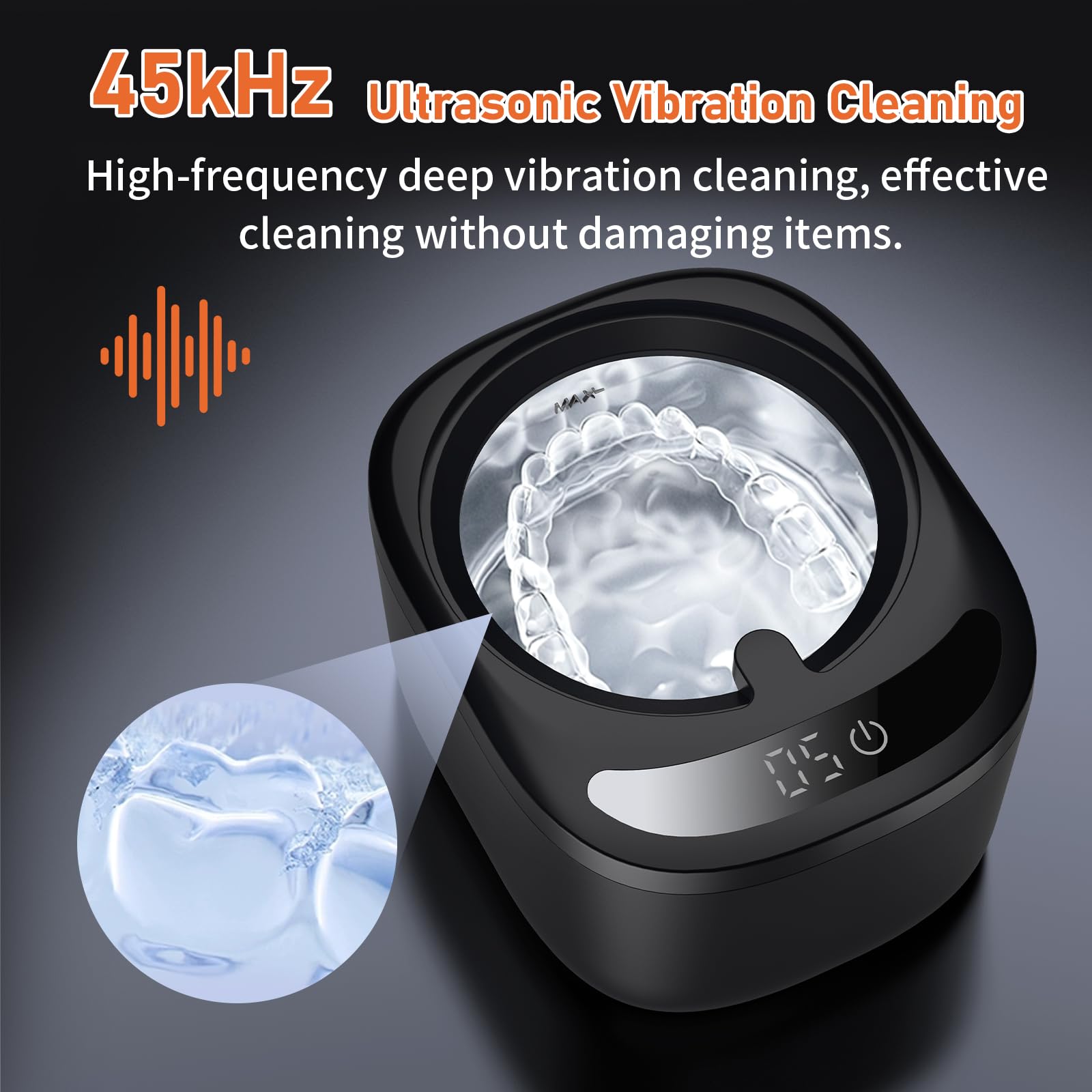 Ultrasonic Retainer Cleaner Machine – 45kHz Cleaning, 230ml Capacity for Dentures, Aligners, Braces & More