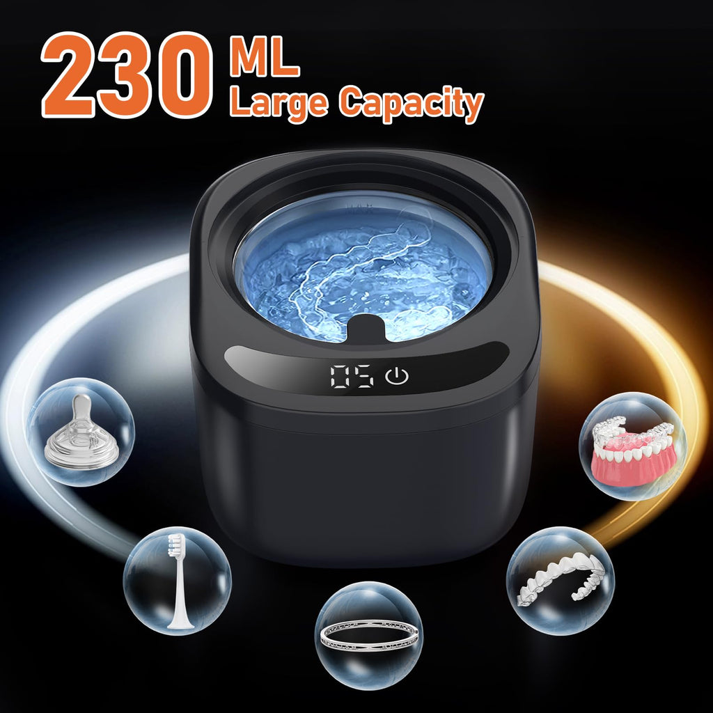 Ultrasonic Retainer Cleaner Machine – 45kHz Cleaning, 230ml Capacity for Dentures, Aligners, Braces & More