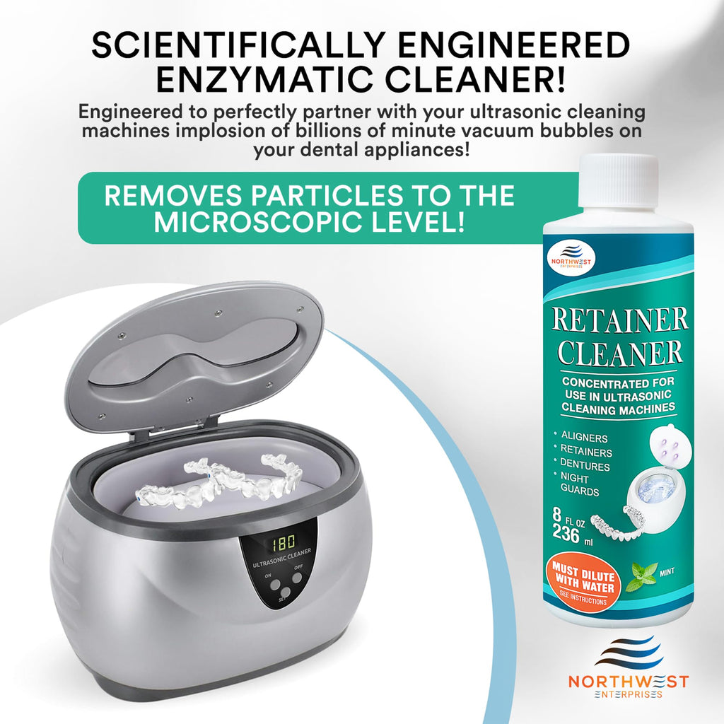 Ultrasonic Retainer Cleaner Solution Concentrate - Mint (8 oz) | Invisalign, Mouthguards & Dentures Cleaner