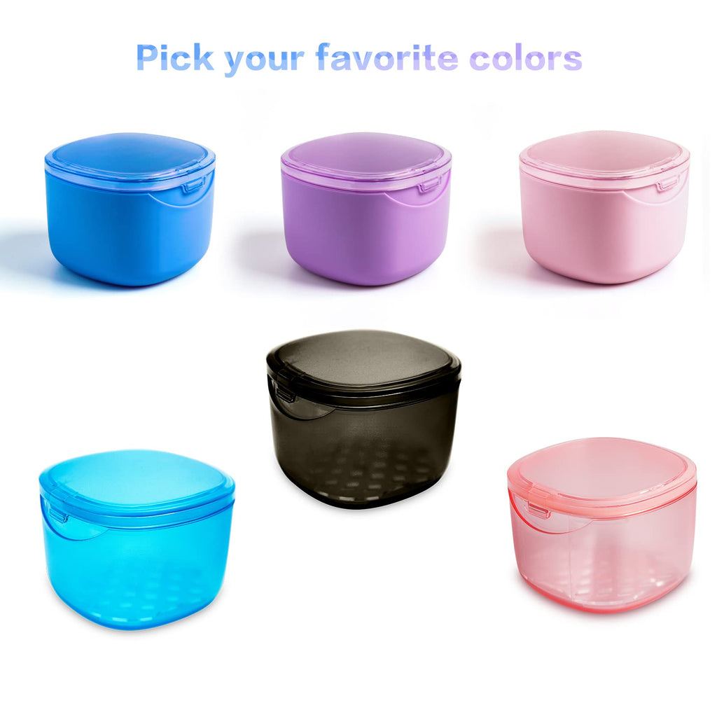 Uouovo Upgraded Denture Bath Box Cup – No-Leak Denture Case (Purple) | Retainer, Mouth Guard, Night Guard & Clear Braces Cleaner