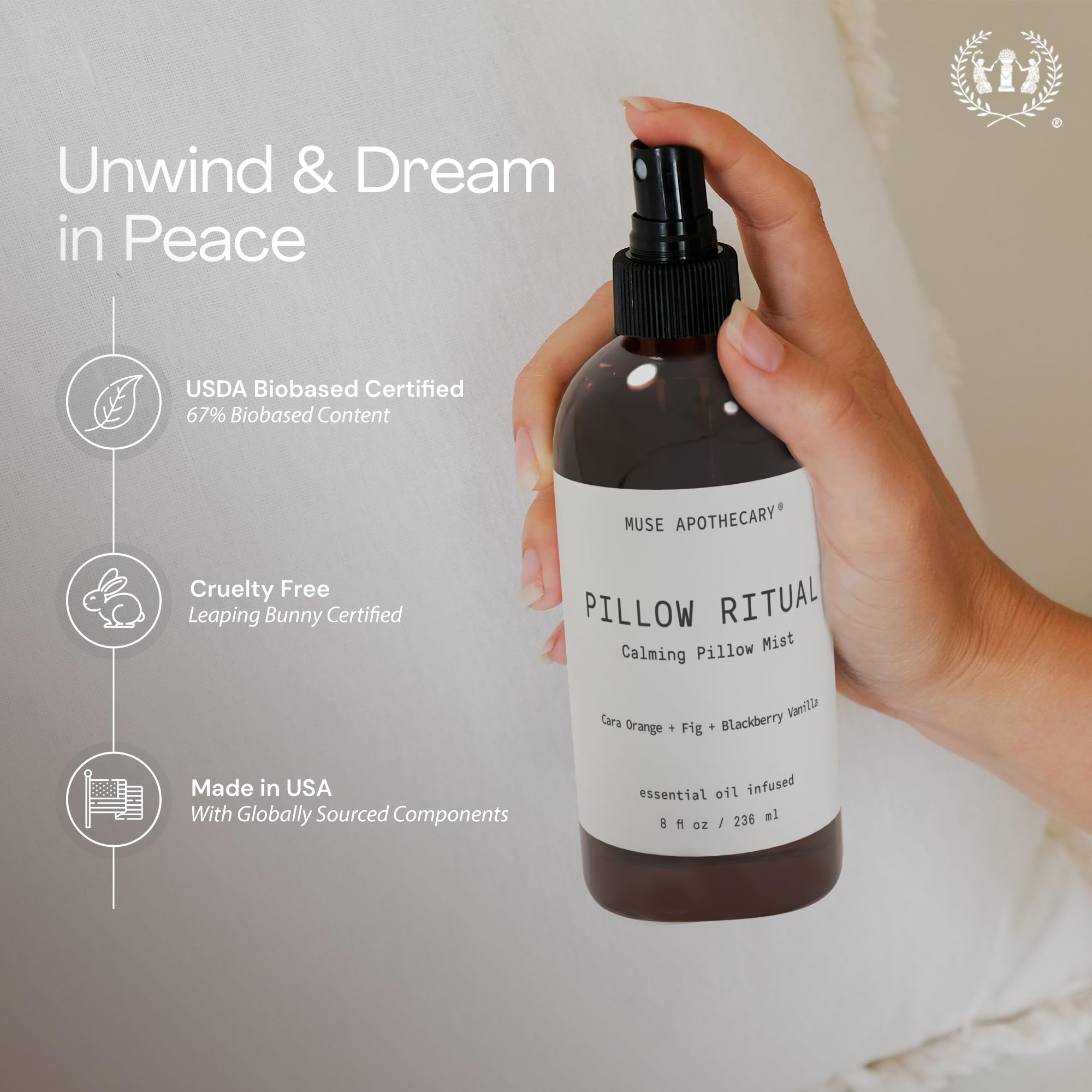 Muse Apothecary Pillow Ritual - Aromatic Calming Pillow Mist (4 oz) Bergamot, Lavender & Sandalwood