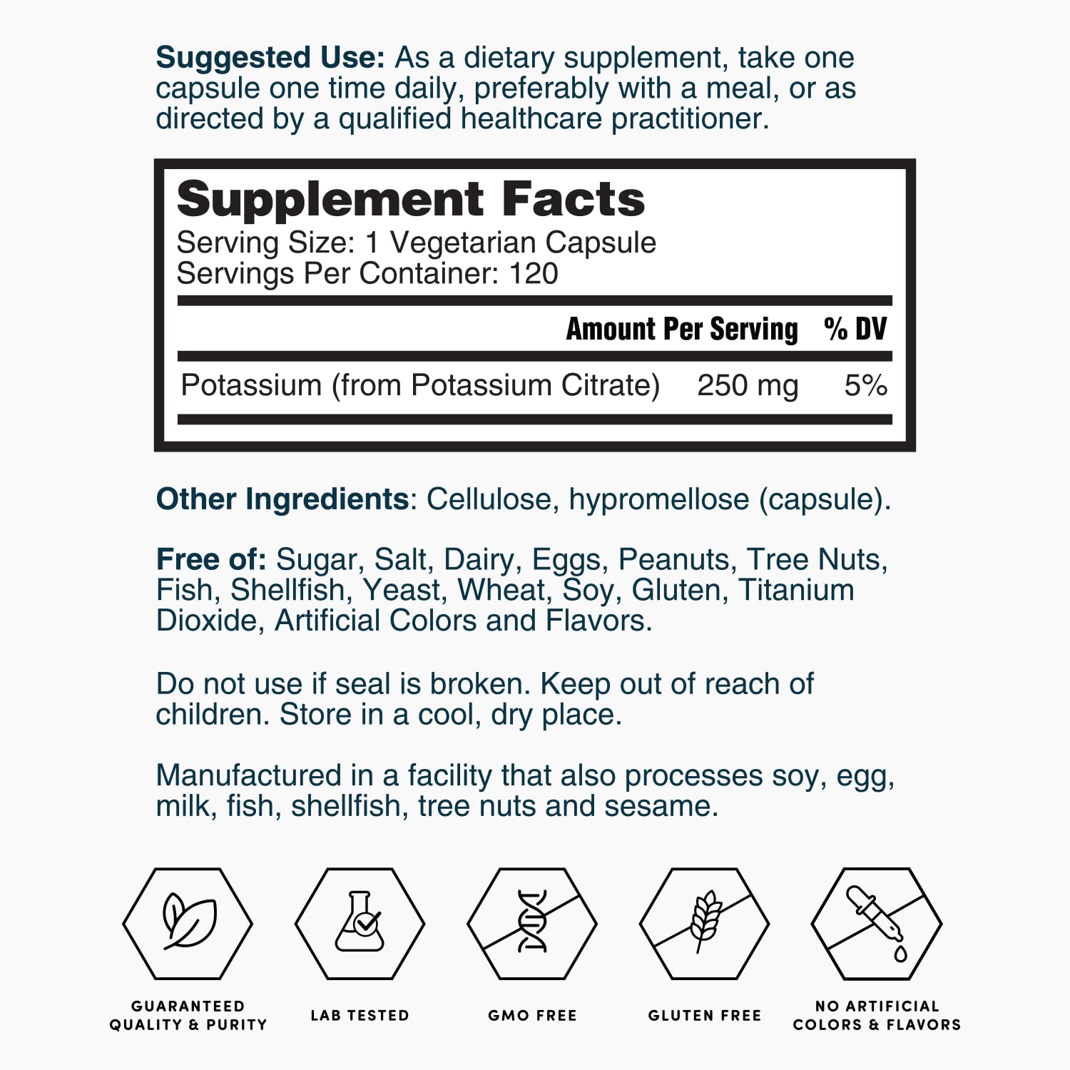 Nature's Lab Gold Potassium Citrate - Nerve, Muscle & Heart Health Support | 250mg Potassium Citrate, 120 Capsules (120 Day Supply)