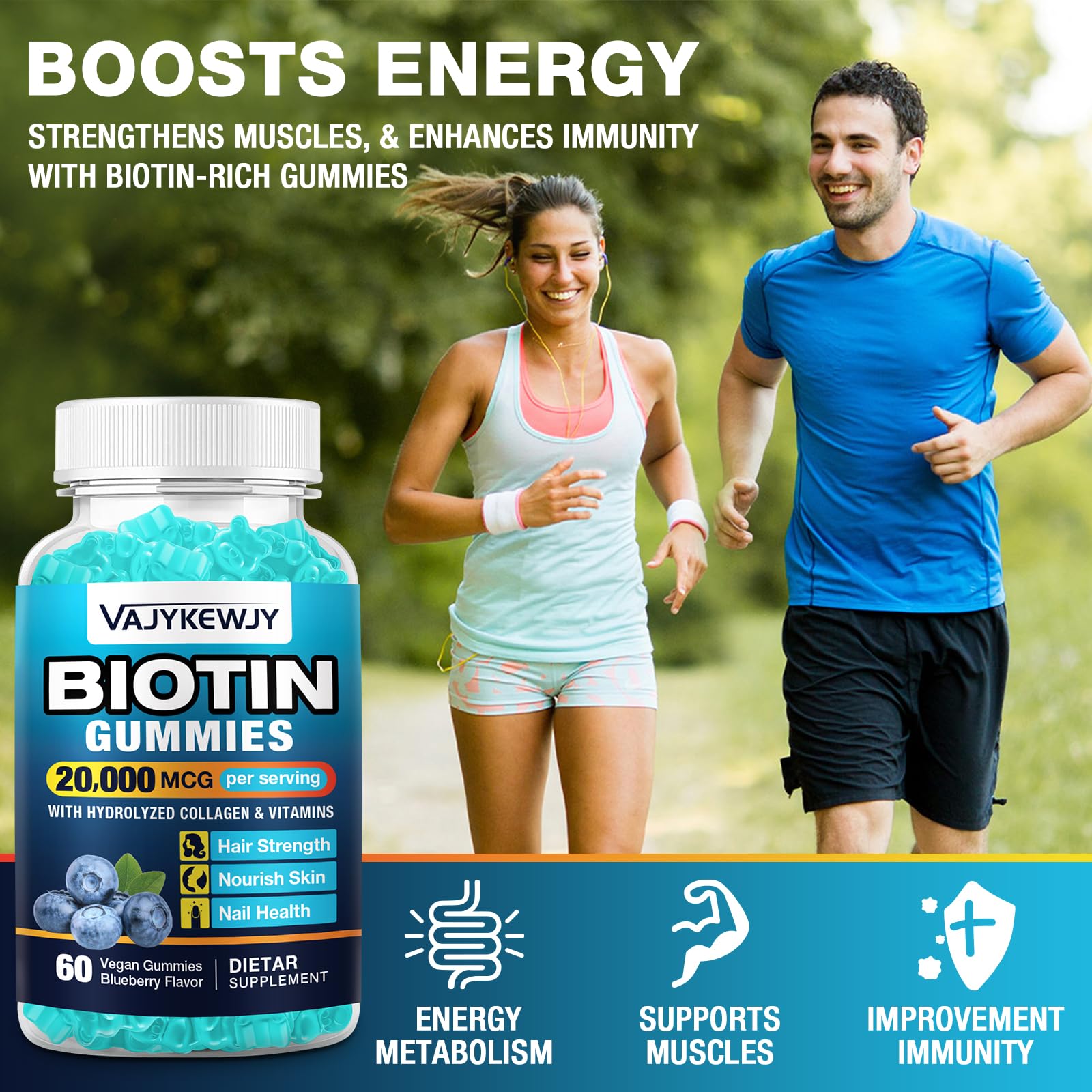 VAJYKEWJY Vegan Biotin Gummies – 20,000 mcg per Serving | Hair, Skin & Nails