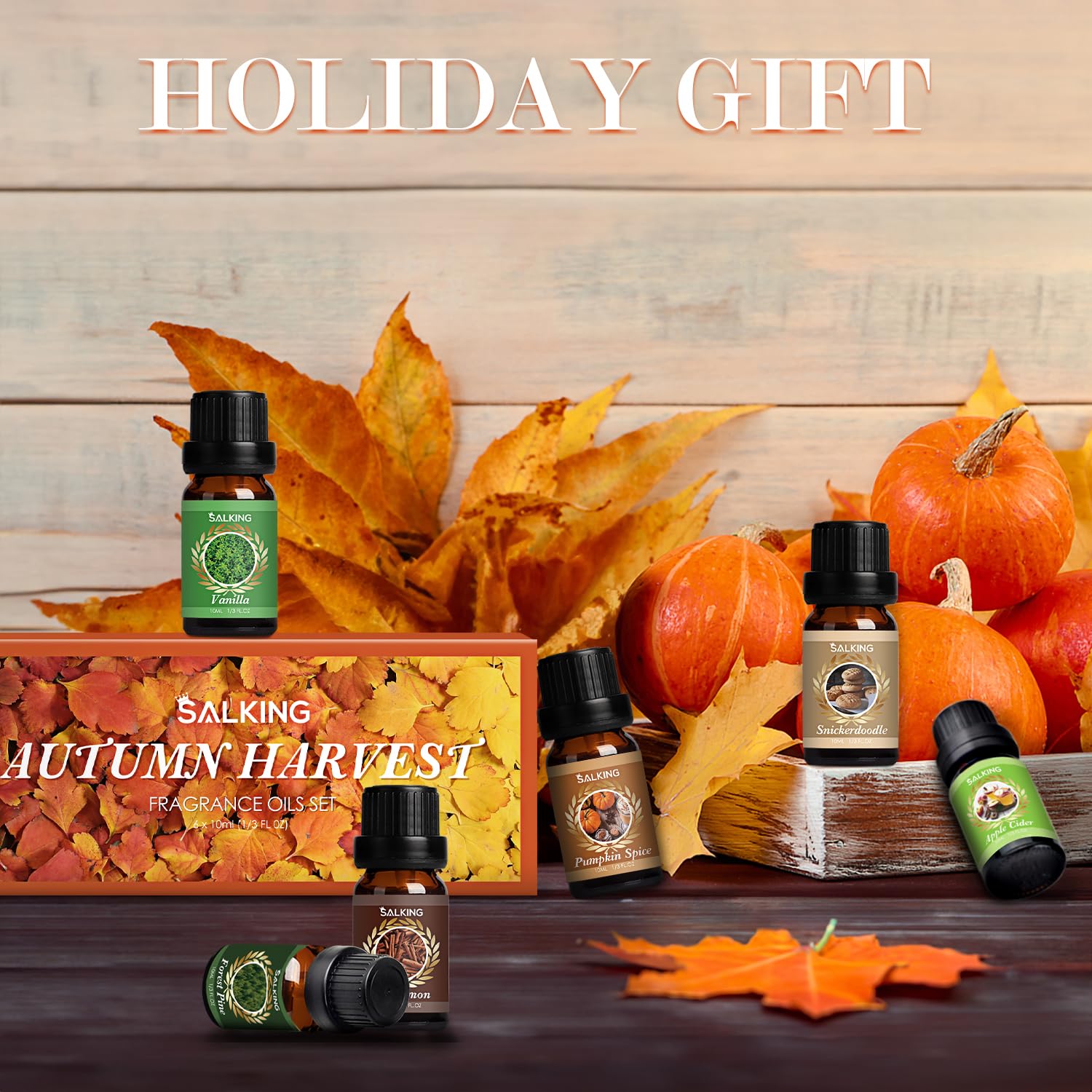 SALKING Autumn Fragrance Oils – Premium Fall Essential Oils for Diffuser, Soap & Candle Making | Cinnamon, Pumpkin Spice, Apple Cider, Vanilla, Pine, Snickerdoodle