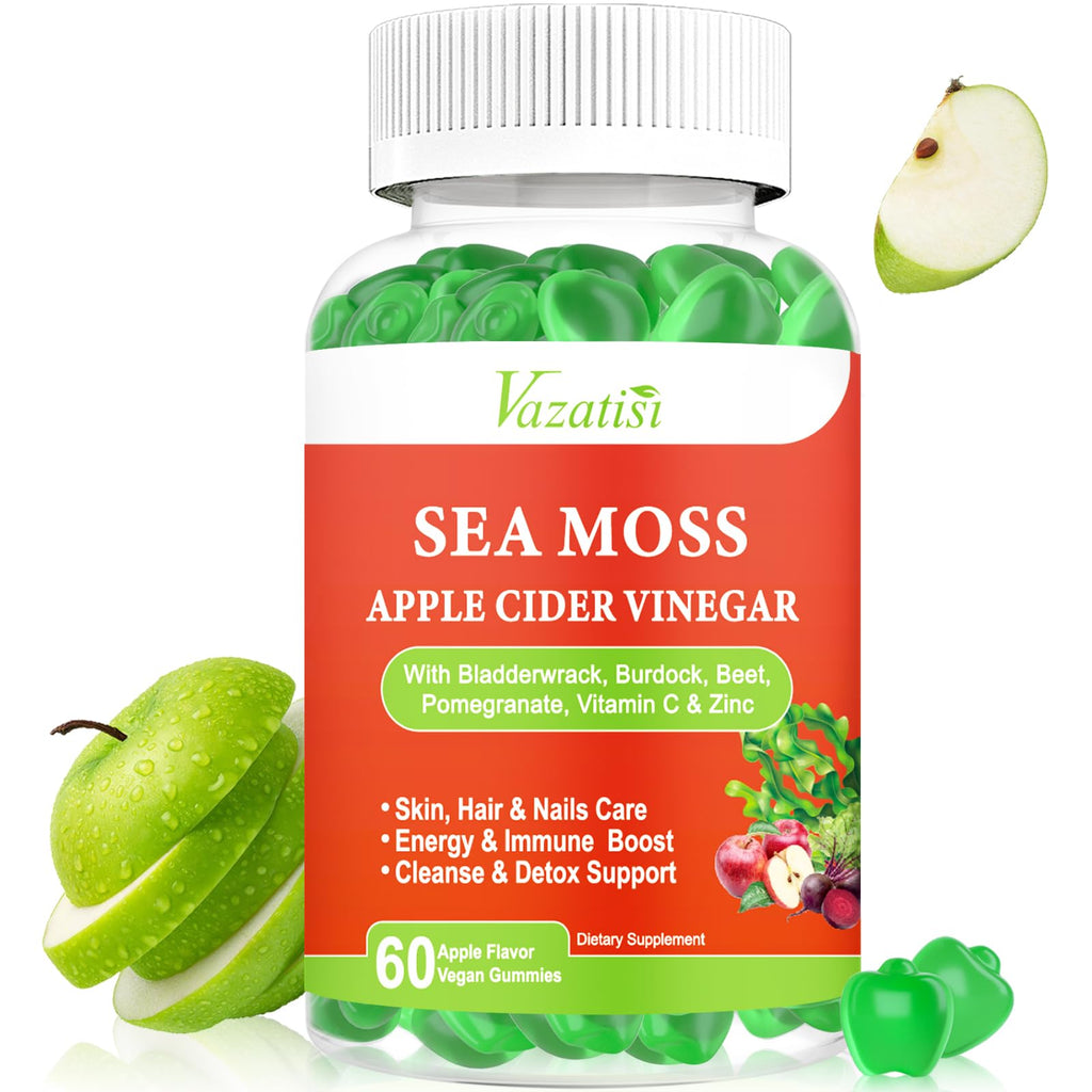 Vazatisi Apple Cider Vinegar Gummies with Sea Moss – Metabolism, Digestion, Detox & Immunity | Apple Flavor 60 Count