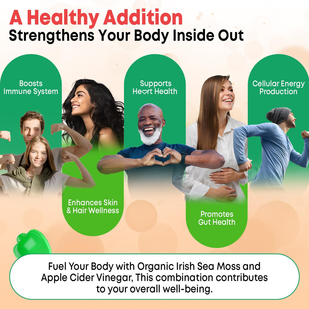 Vazatisi Apple Cider Vinegar Gummies with Sea Moss – Metabolism, Digestion, Detox & Immunity | Apple Flavor 60 Count