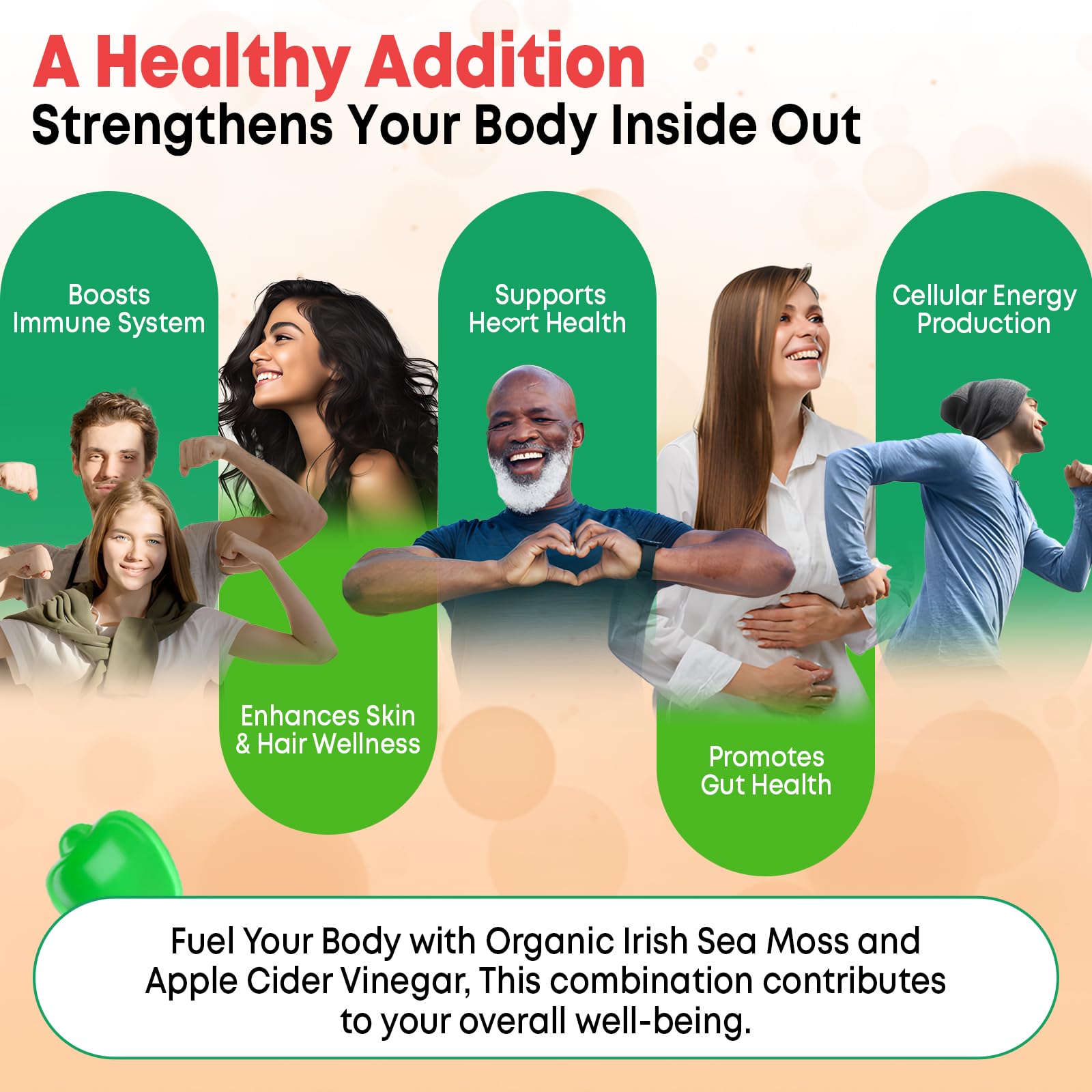 Vazatisi Apple Cider Vinegar Gummies with Sea Moss – Metabolism, Digestion, Detox & Immunity | Apple Flavor 60 Count