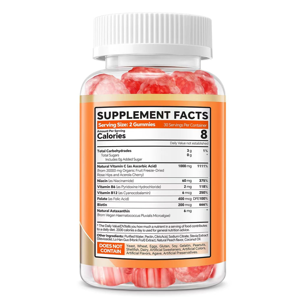 VEETAGYO Astaxanthin 6mg + Liposomal Vitamin C 1000mg - 60 Gummies | Gelatin Free