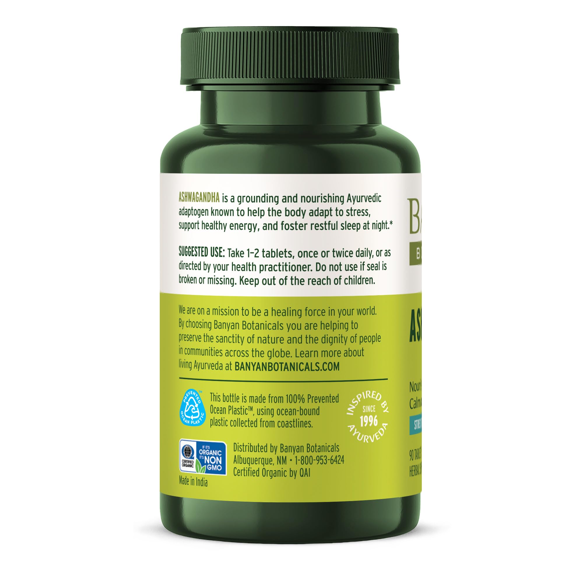 Banyan Botanicals 1000mg Ashwagandha Tablets – Organic Ashwagandha Root, Non-GMO, Vegan | 90 Tablets