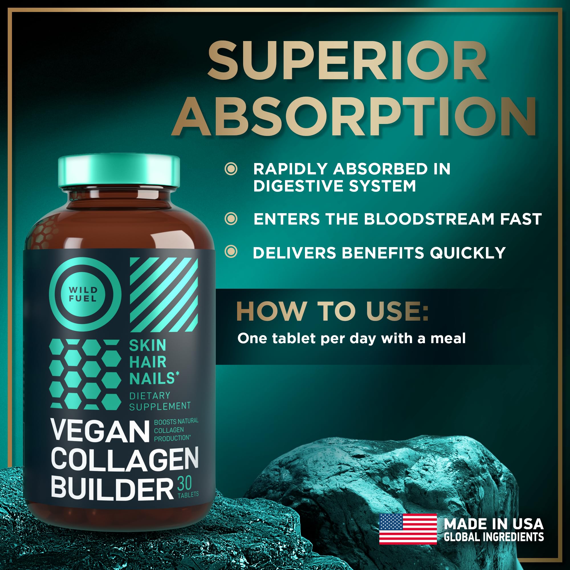 WILD FUEL Vegan Collagen Booster Tablets — Cruelty-Free Plant-Based Support for Skin, Hair & Nails (2-Pack)