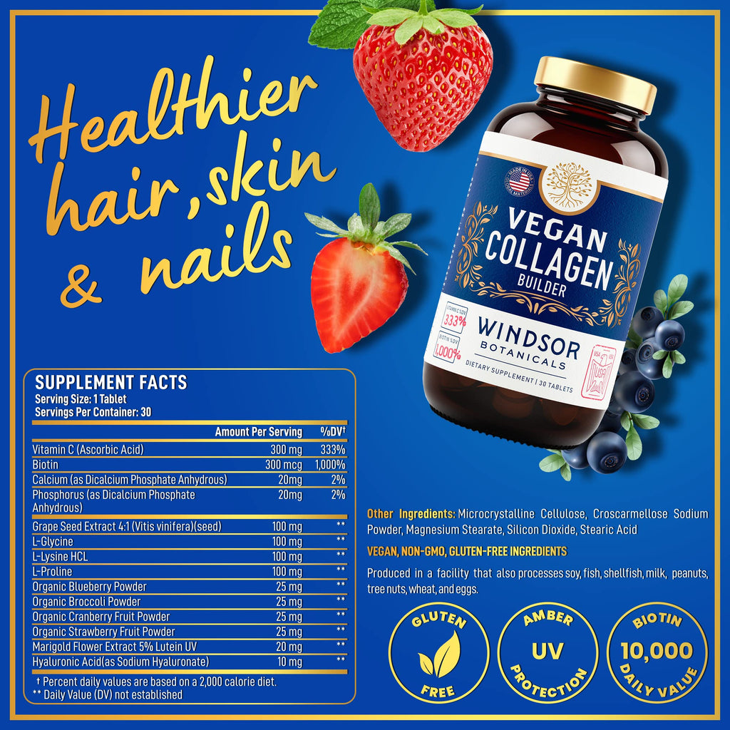 Vegan Collagen Supplements for Women & Men – One Daily Tablet with Vitamin C & Biotin