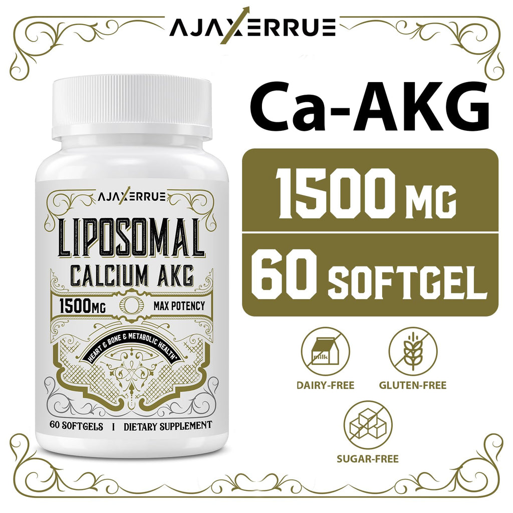 AJAXERRUE Liposomal Calcium AKG 1500 MG – Energy, Longevity & Metabolic Support | 600 Softgels