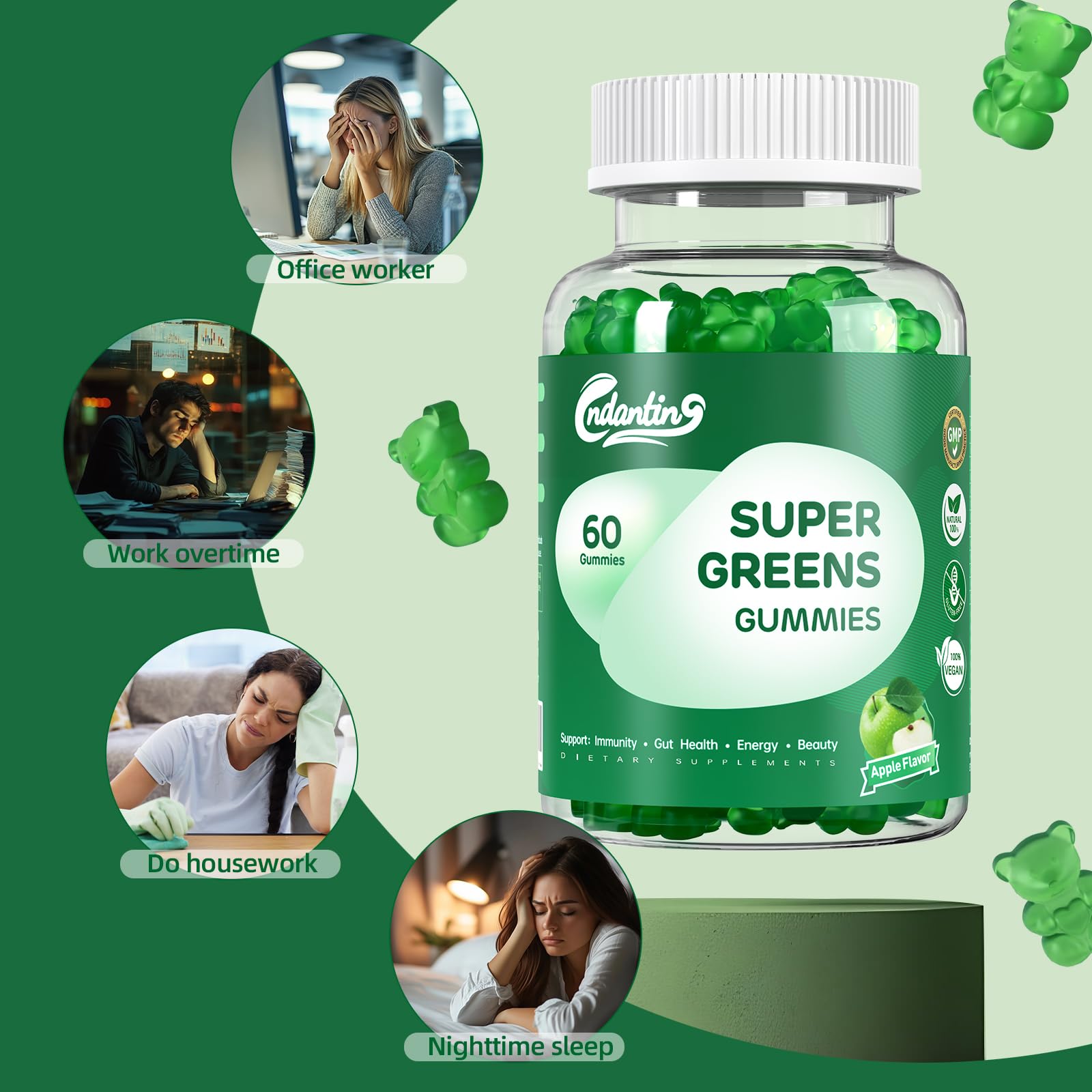 Multivitamin Super Greens Gummies for Women - Vegan Apple, 60 Count
