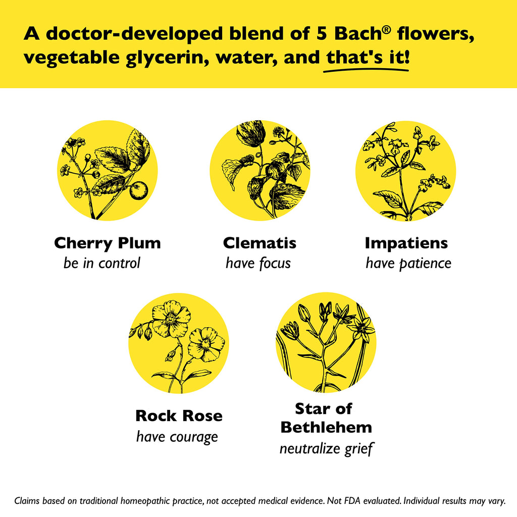 RESCUE Bach Remedy Dropper 20mL - Natural Stress Relief, Homeopathic Flower Essence, Vegan, Gluten & Sugar-Free, Non-Alcohol Formula