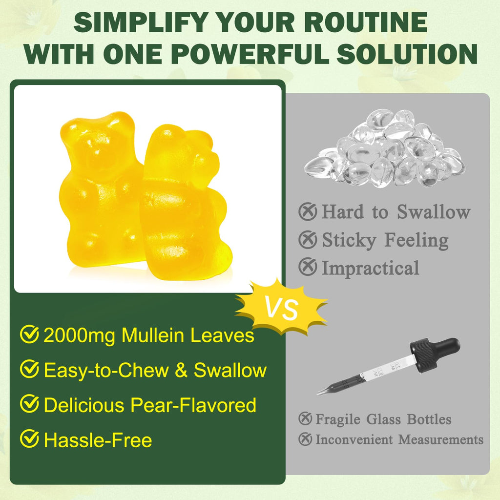 120 Count Mullein Gummies for Lungs – Pear Flavor, 2000 MG Mullein Leaf Extract