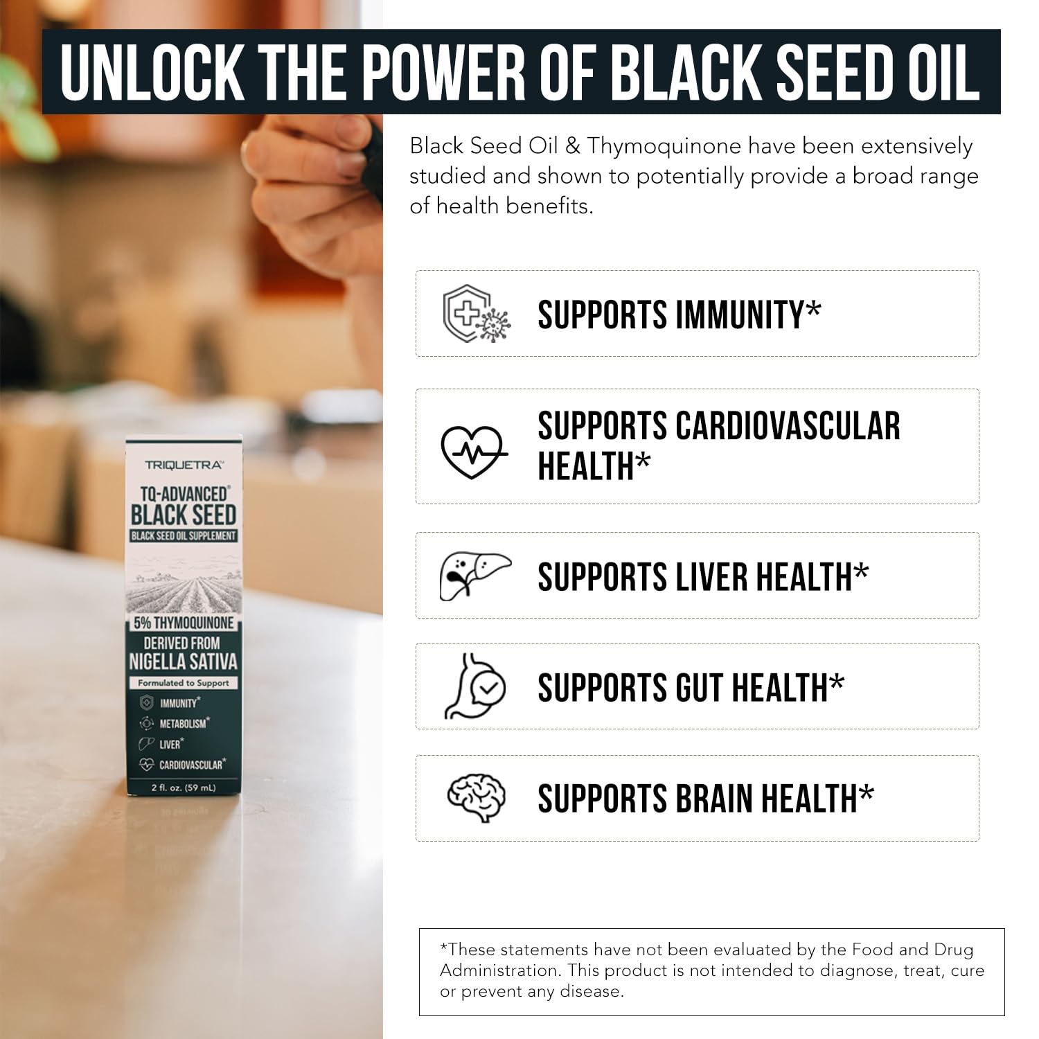Black Seed Oil Liquid 5% Thymoquinone – TQ-Advanced® | 15:1 Concentrate, Vegan, 100 mg per Serving