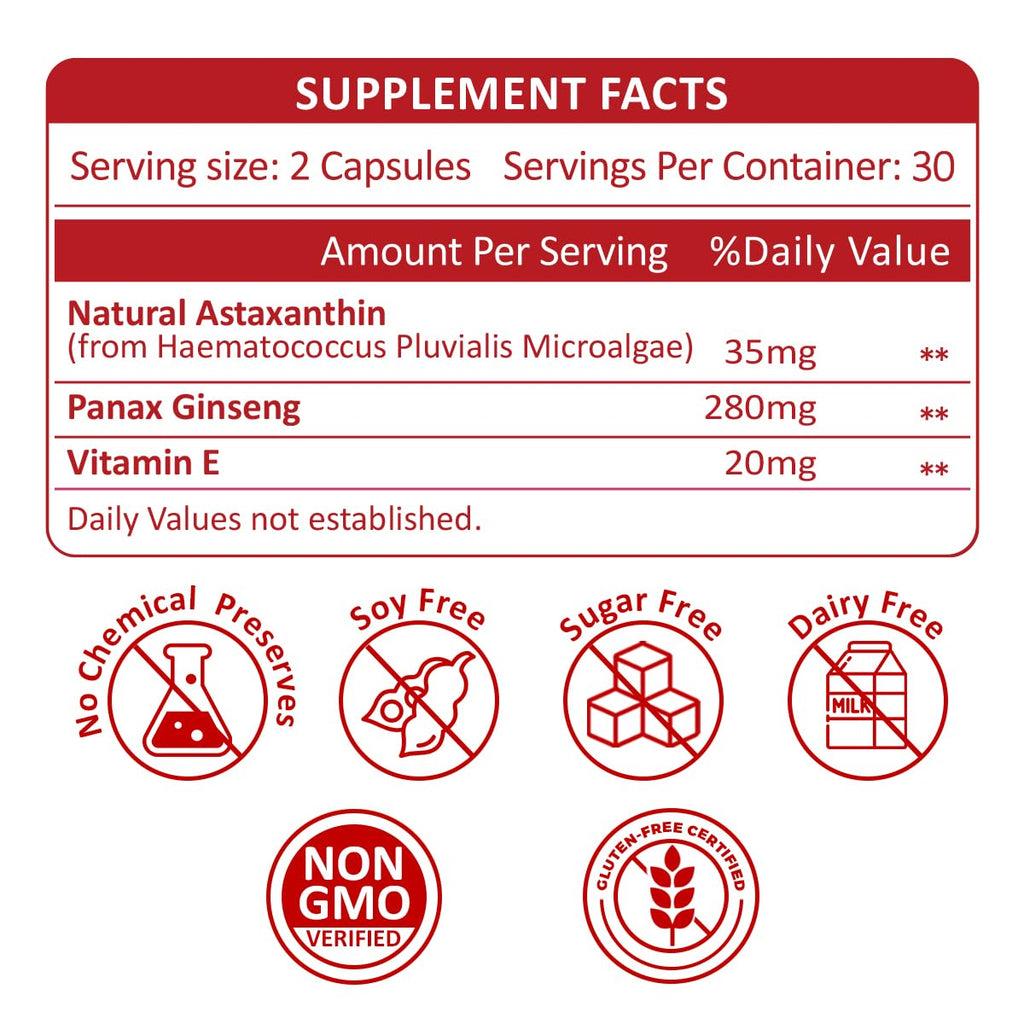 35mg Liposomal Astaxanthin Supplement – Vegan, Non-GMO, 120 Caps