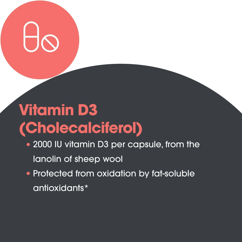 Allergy Research Group Super D3 – 2000 IU Vitamin D3, Bone & Immune Support | Vegetarian, Gluten Free - 60 Count