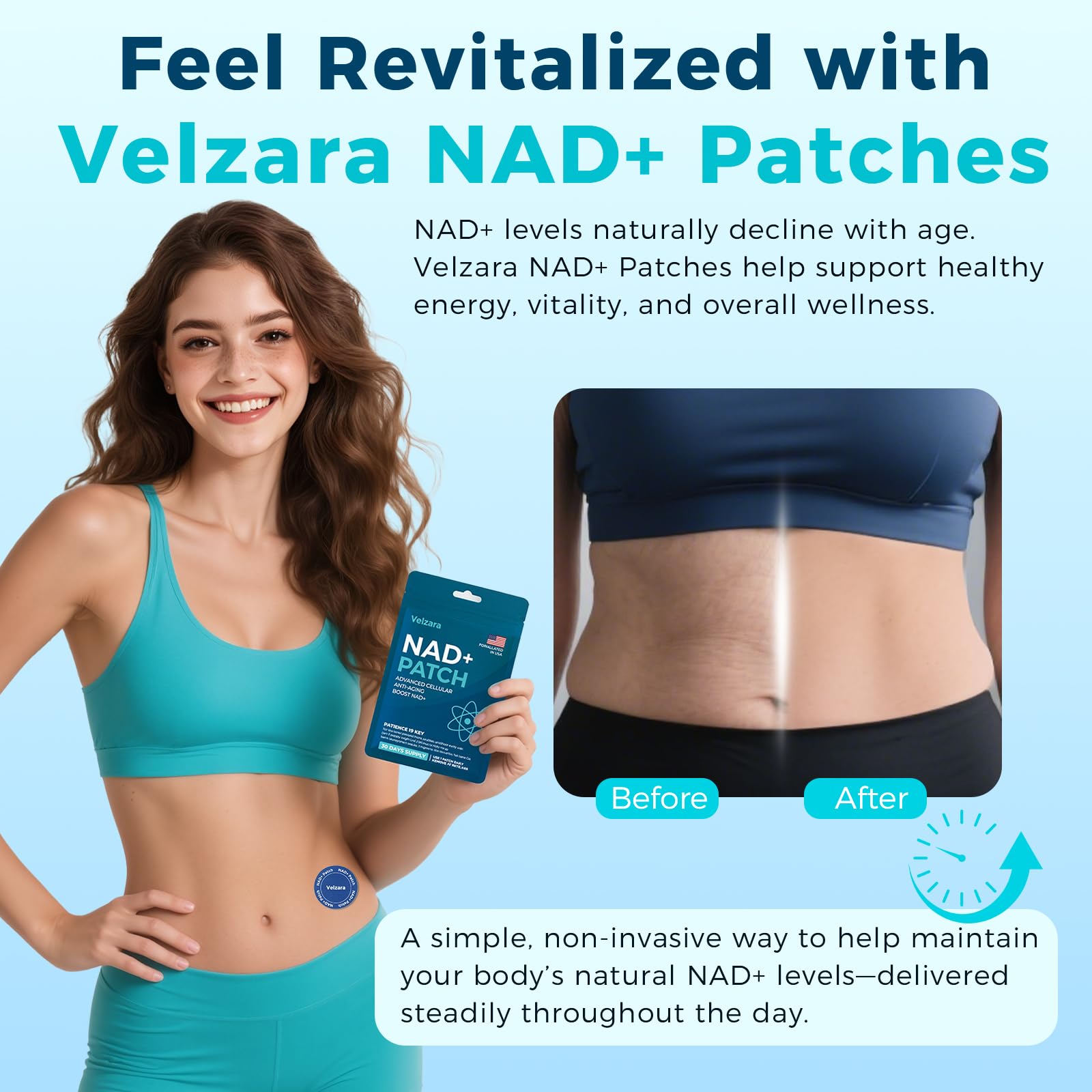 Velzara NAD+ Patches - All-Day Wear, Vegan & Water-Resistant (60 Patches)