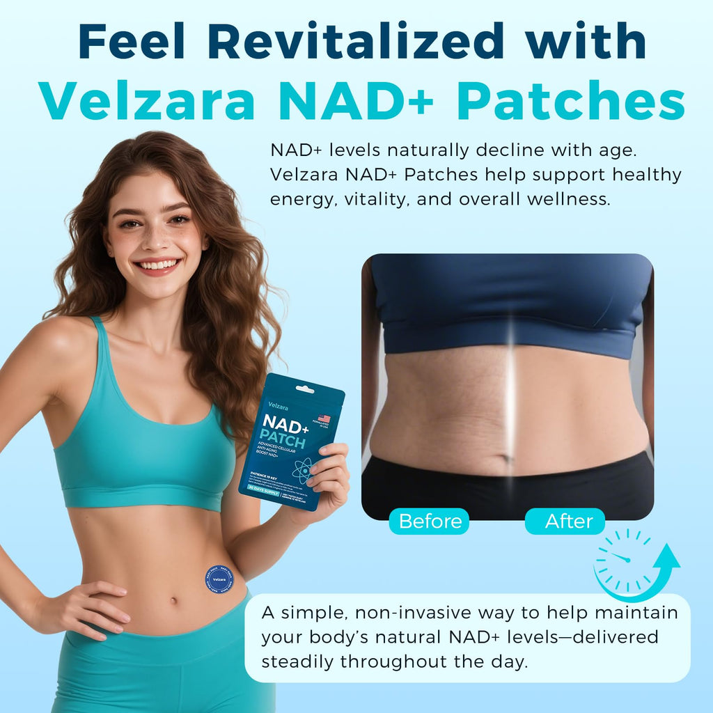 Velzara NAD+ Patches – Comfortable All-Day Wear, Vegan, Water-Resistant (30 Patches)