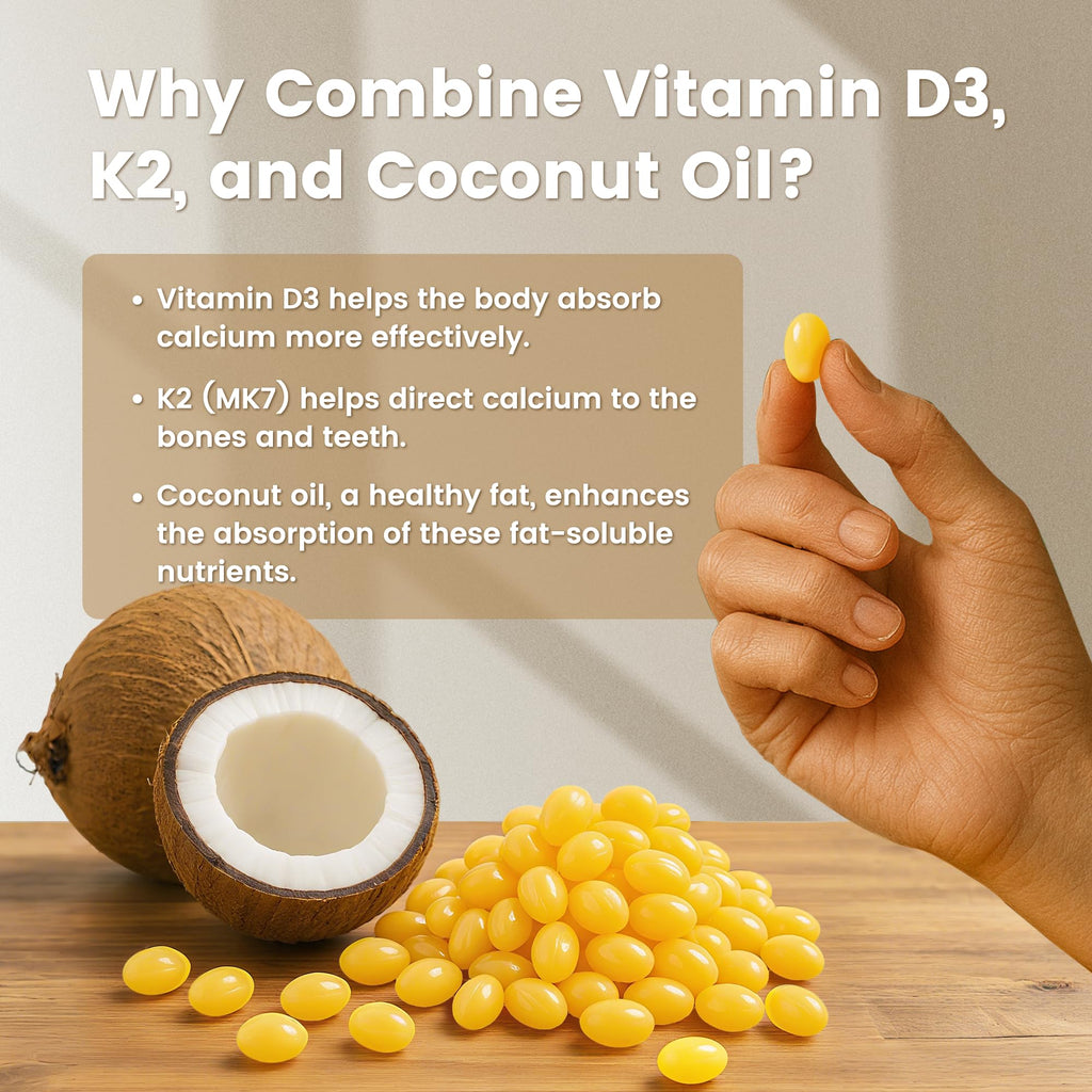 VEV Corefeel Vitamin D3 K2 (5000 IU / 100 mcg) – 300 Softgels | Coconut Oil
