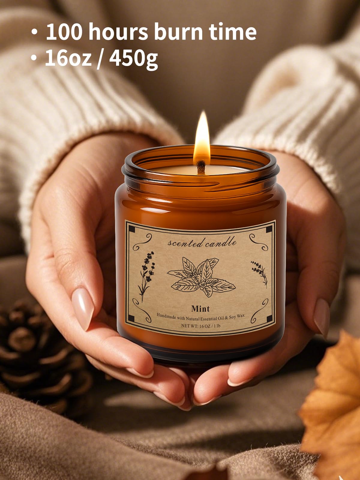 Home Scented Candles 16oz Large Jar – Mint Soy Wax Candle | 100 Hour Burn Time, Aromatherapy & Gift