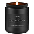 Vintage Leather Candle - Soy, Black Jar 7oz | Men's Scented Candles, Gifts for Him