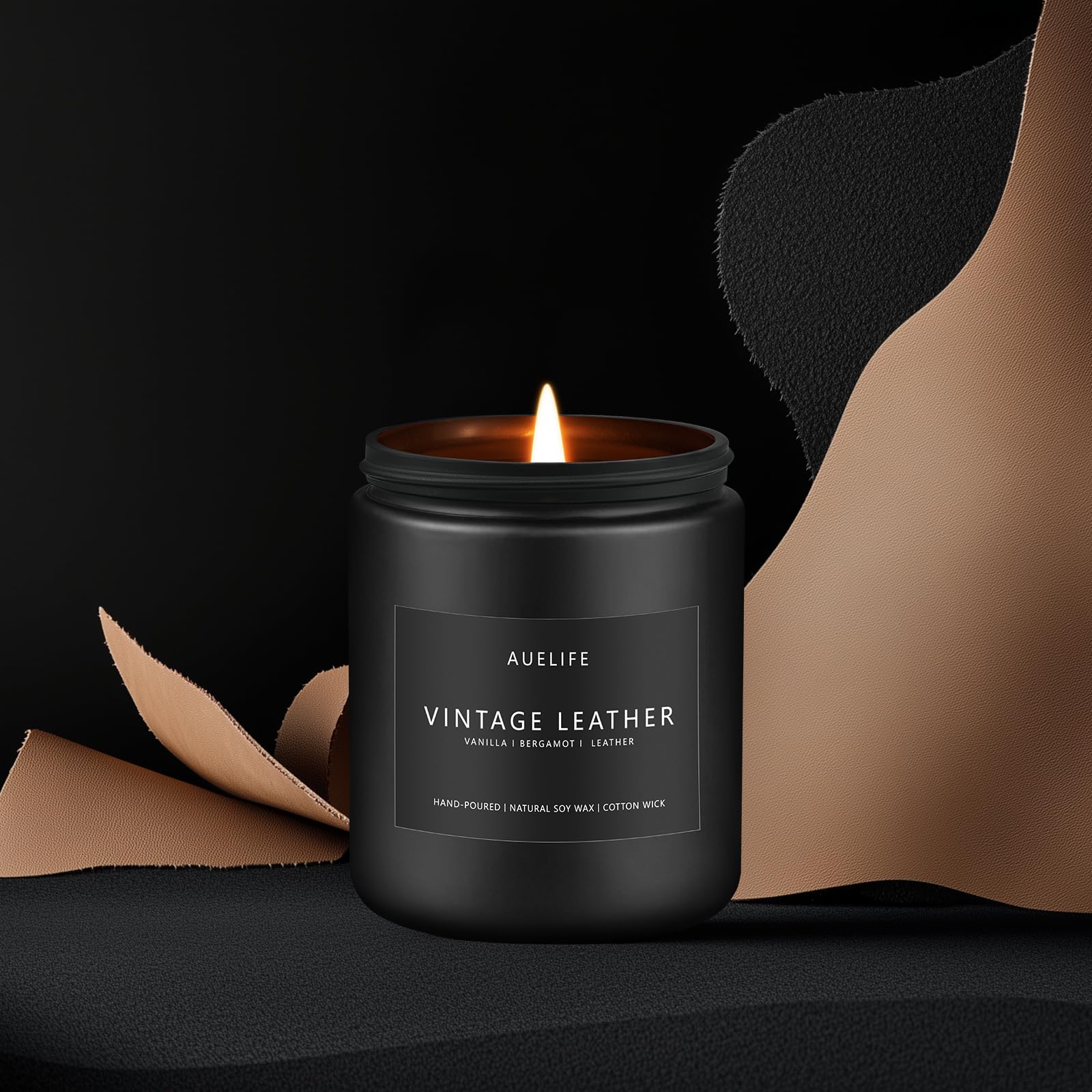 Vintage Leather Candle - Soy, Black Jar 7oz | Men's Scented Candles, Gifts for Him