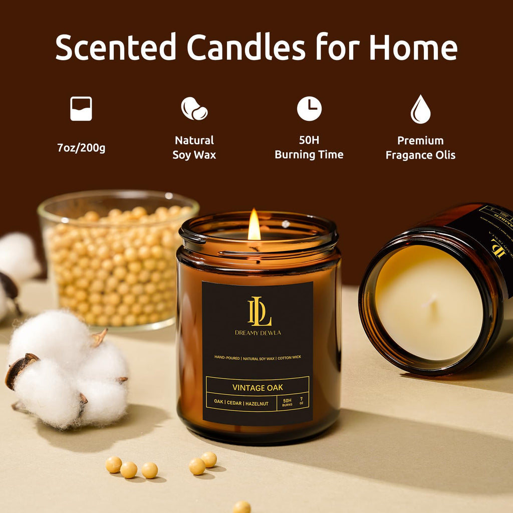 Vintage Oak Scented Candles – 7oz Soy Candle, 50 Hour Burn Time | Gift for Men & Women