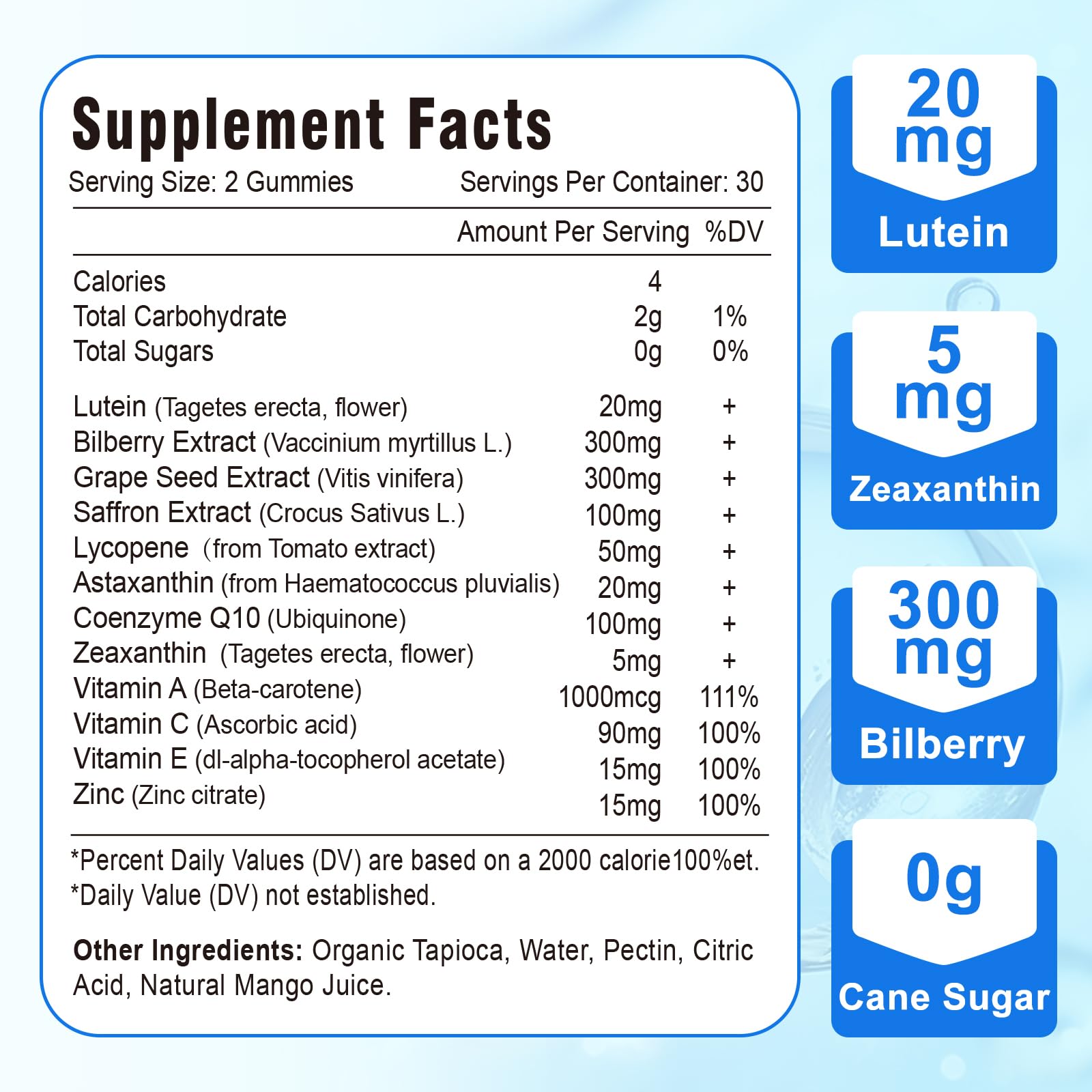 20mg Lutein & Zeaxanthin Gummies with Bilberry – Sugar Free Eye Health