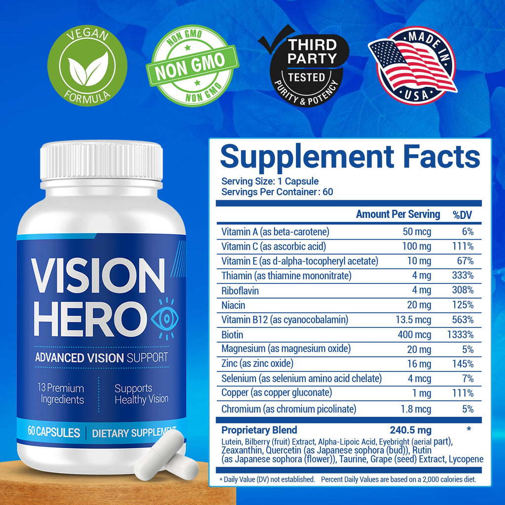 Vision Hero Advanced Vision Support – 60 Capsules Eye Health Supplements (Pack of 4)