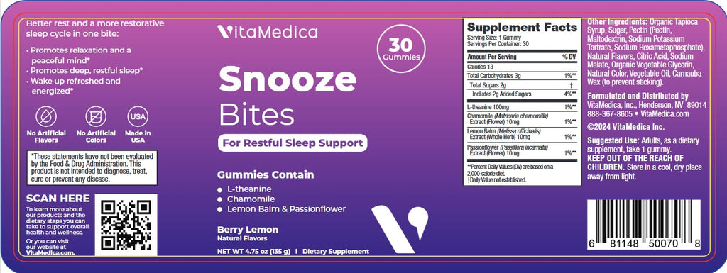 VitaMedica Snooze Sleep Gummies - Melatonin-Free Sleep Aid for Adults | 60 Count (2 Pack)