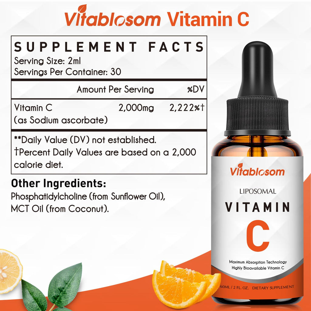 Vitablosom Liposomal Vitamin C 2000mg Liquid – High Absorption Immune Support, 60ml Bottle
