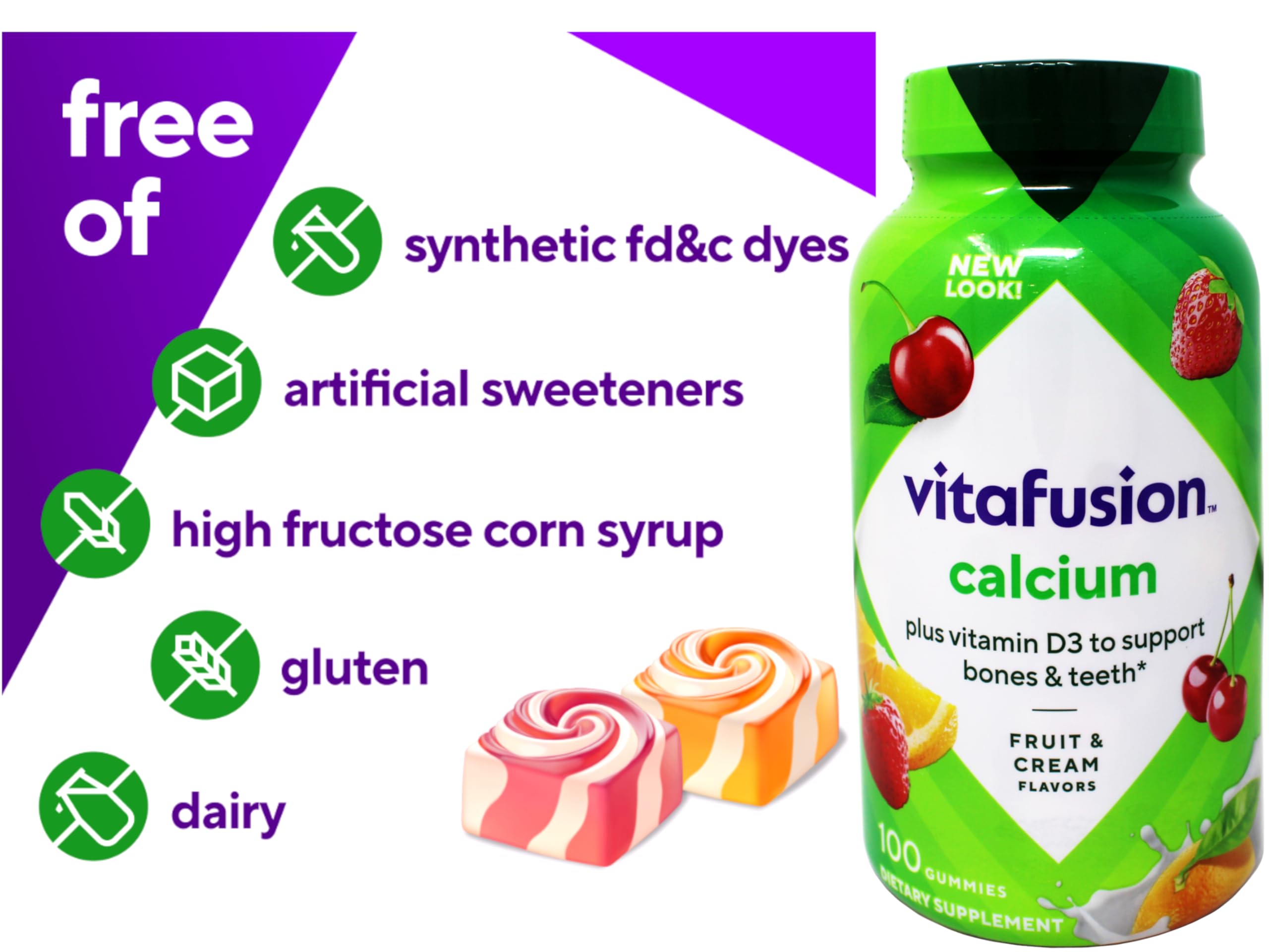 Vitafusion Calcium Adult Gummy Vitamins – Calcium & Vitamin D Gummies (100 Count)