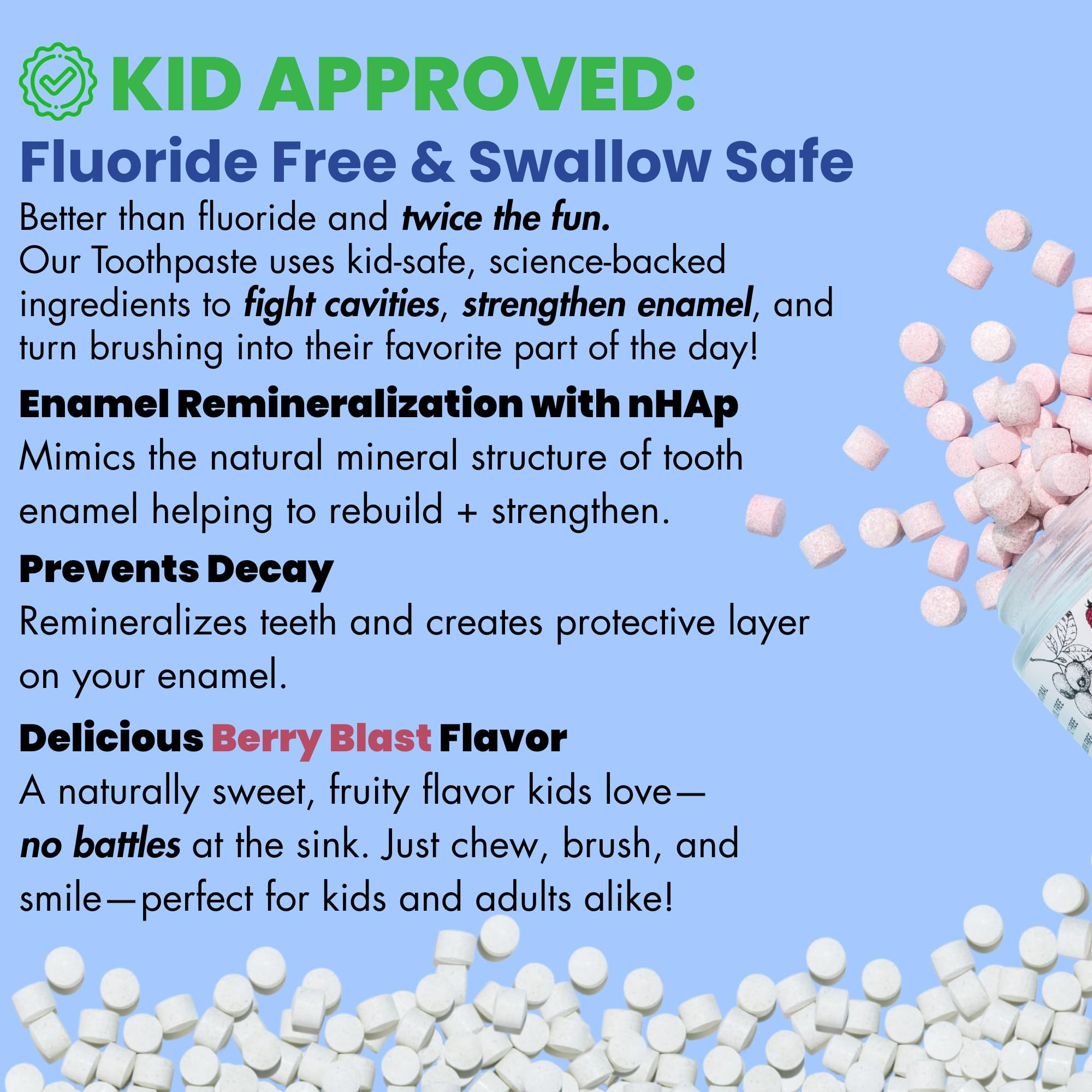 Vital Nano-Hydroxyapatite Toothpaste Tabs – Berry Blast | Fluoride-Free, Plastic-Free & Eco-Friendly | 62 Tablets