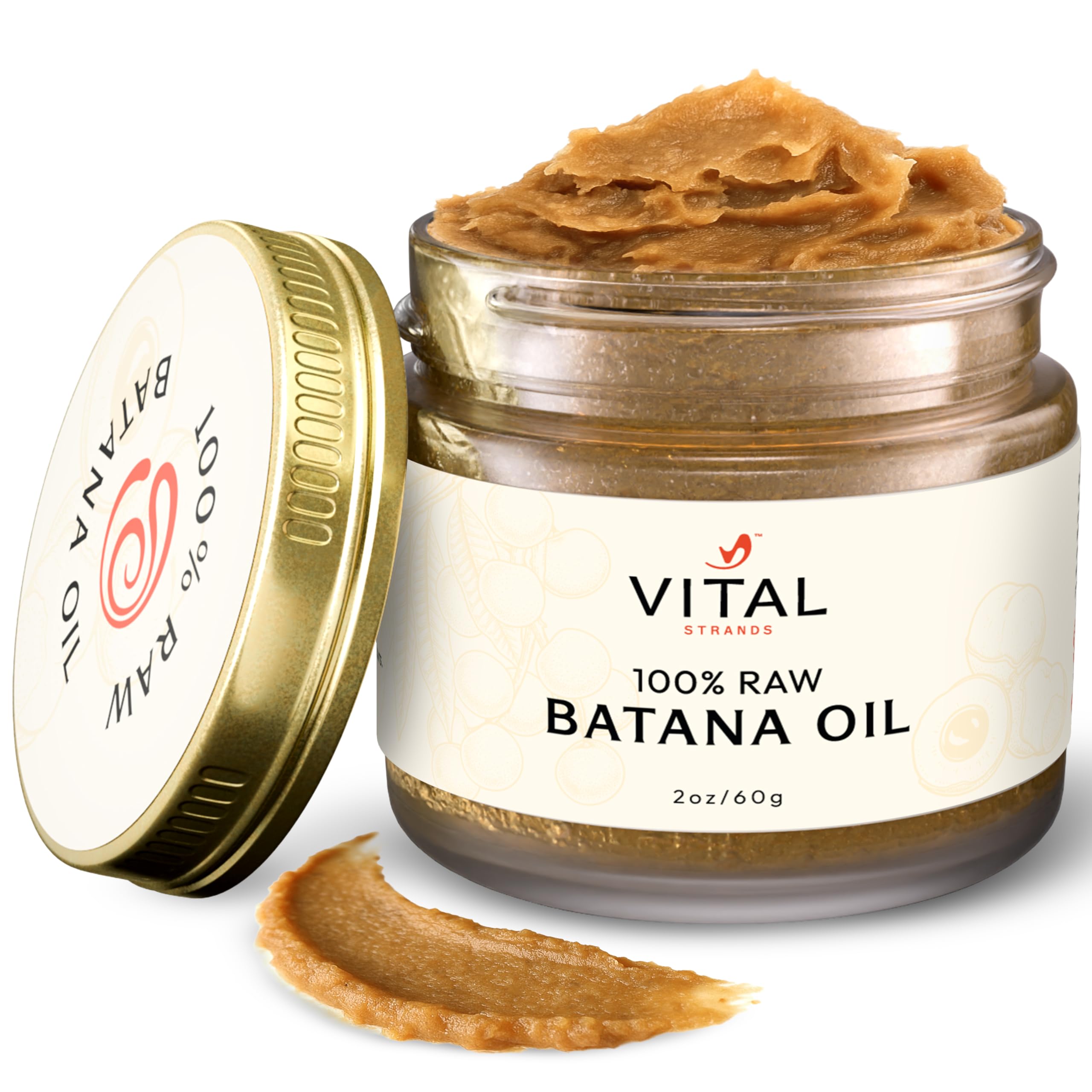 Vital Strands 100% Organic Raw Batana Oil for Hair Growth – All Hair Types – 2oz Glass Jar