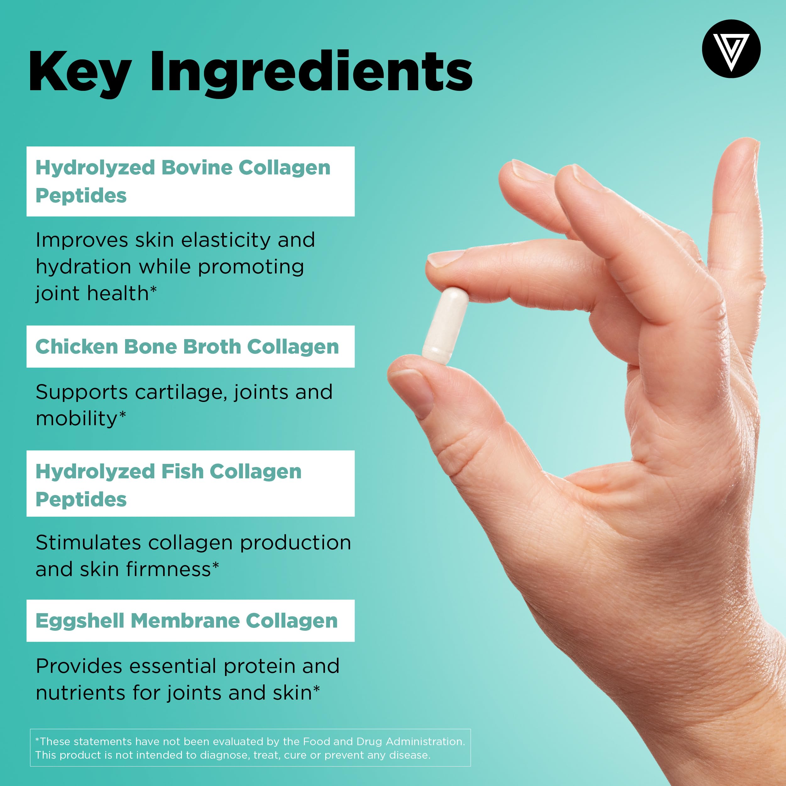 Vital Vitamins Multi Collagen Pills for Women & Men (2-Pack) - Hydrolyzed Collagen Peptides - Type I, II, III, V, X - Grass Fed, Non-GMO