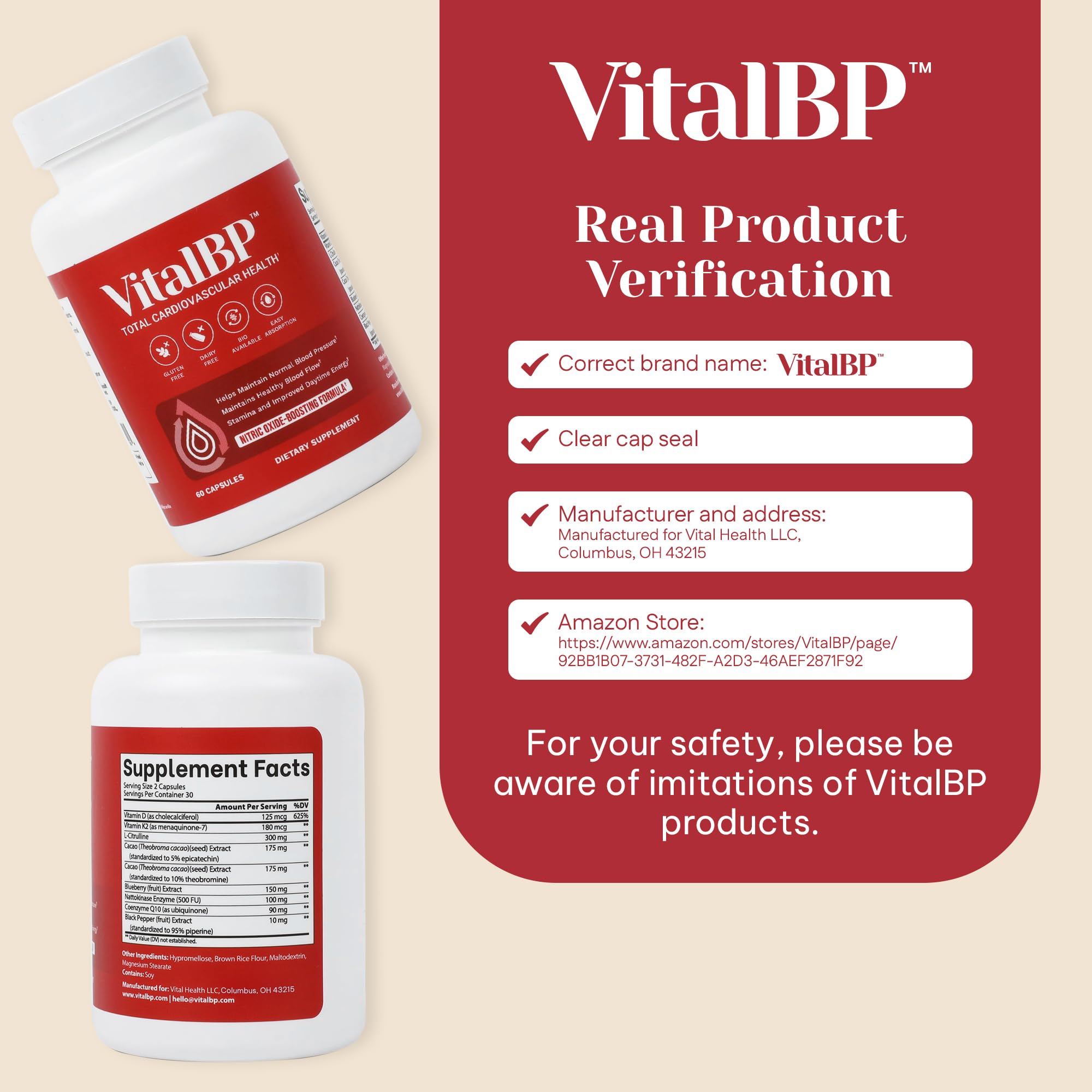 VitalBP - 2 Pack – Supports Normal Blood Pressure with CoQ10, L-Citrulline, K2 & D3 – 60 Capsules