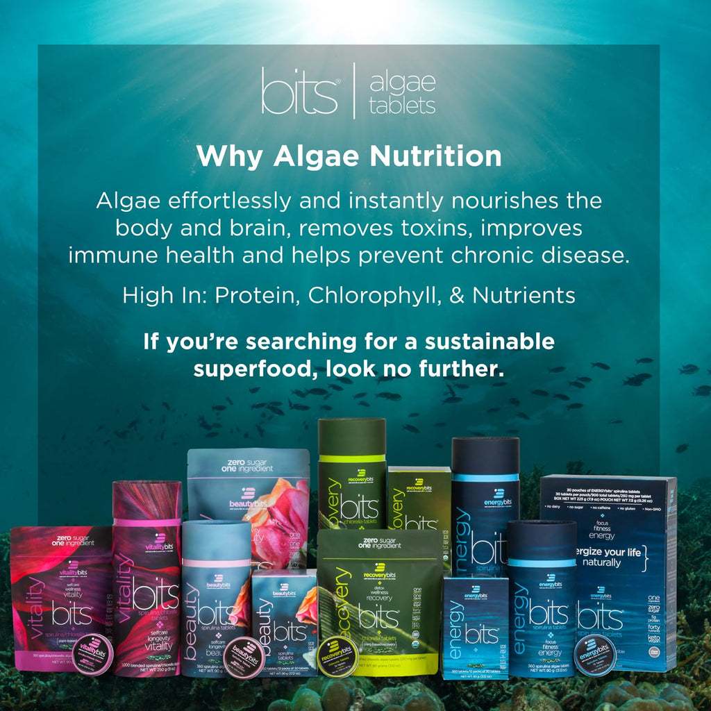 VITALITYbits by ENERGYBITS - Organic Spirulina & Chlorella Tablets, Algae Superfood