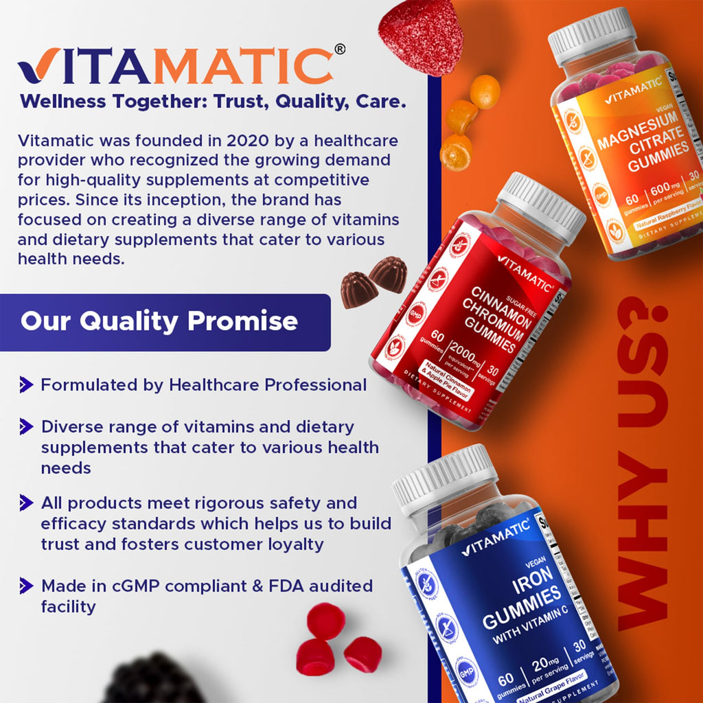 Vitamatic Vitamin D3 Gummies – 5000 IU Per Gummy | 60 Gummies Pack of 2 | Non-GMO, Gluten Free