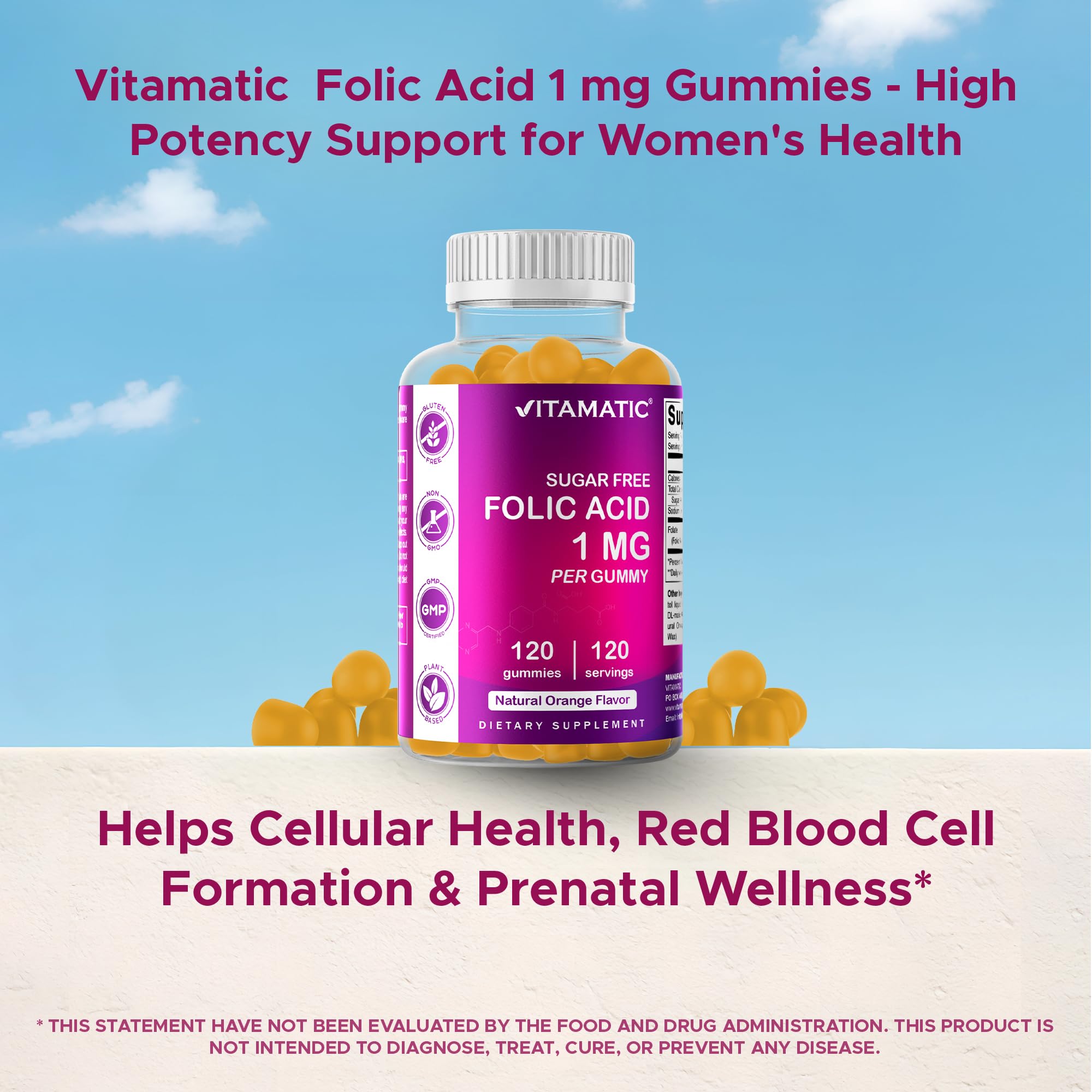 Vitamatic Folic Acid Gummies 1000 mcg - Prenatal Vegan Vitamin